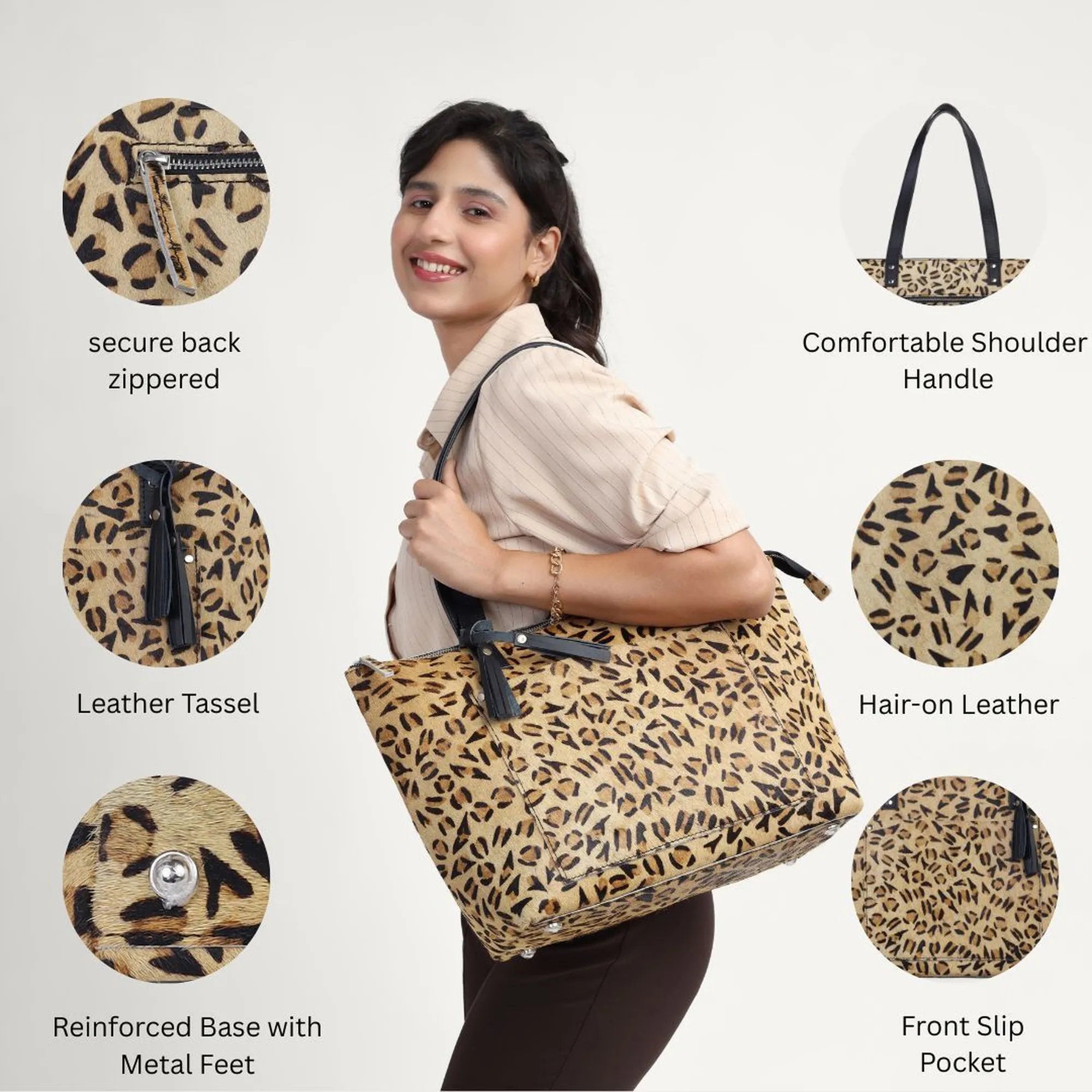 Leopard Print Hairon Leather Tote Bag – Handmade Statement Piece