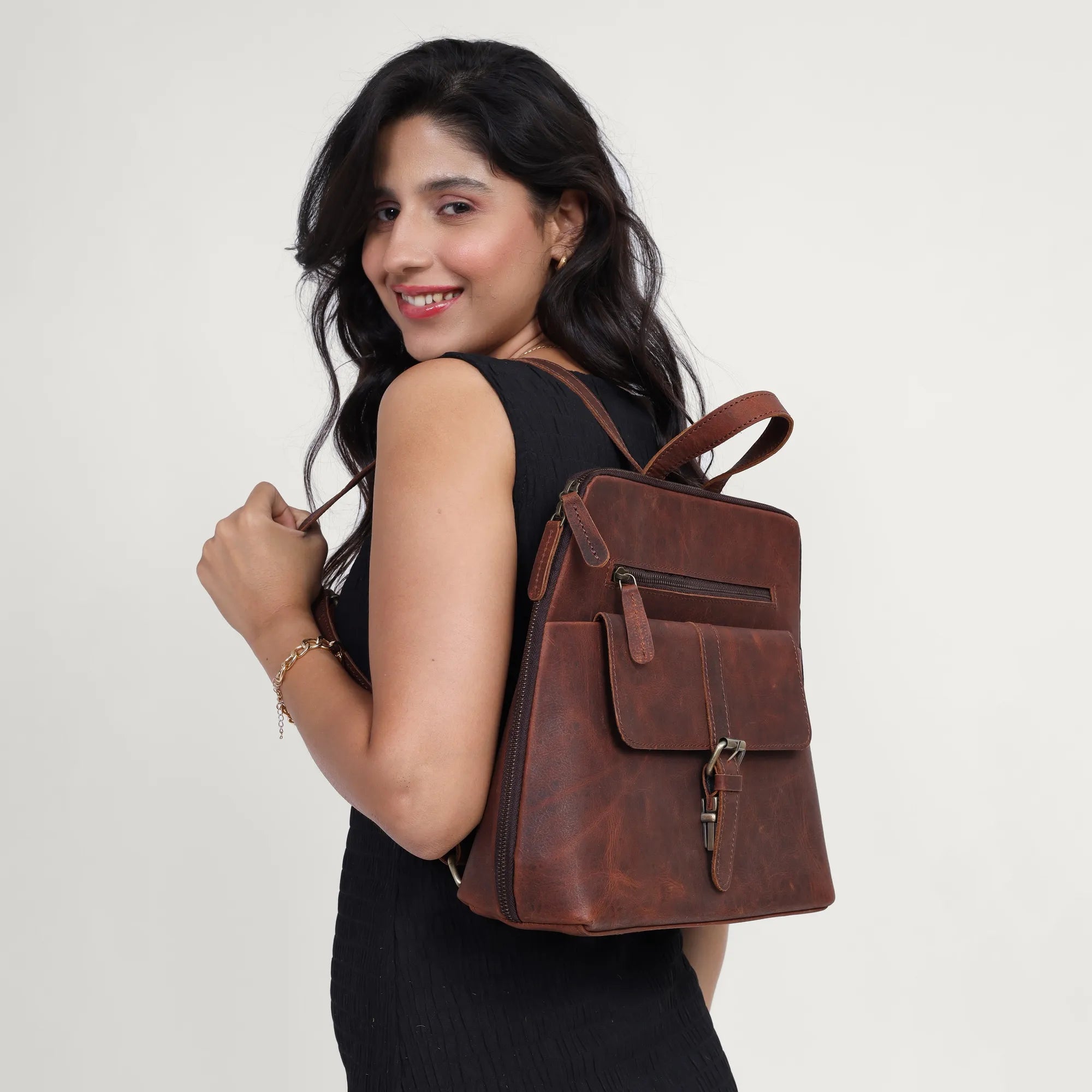 Vintage Brown Leather Backpack – Full Grain Handmade Daypack for Women
