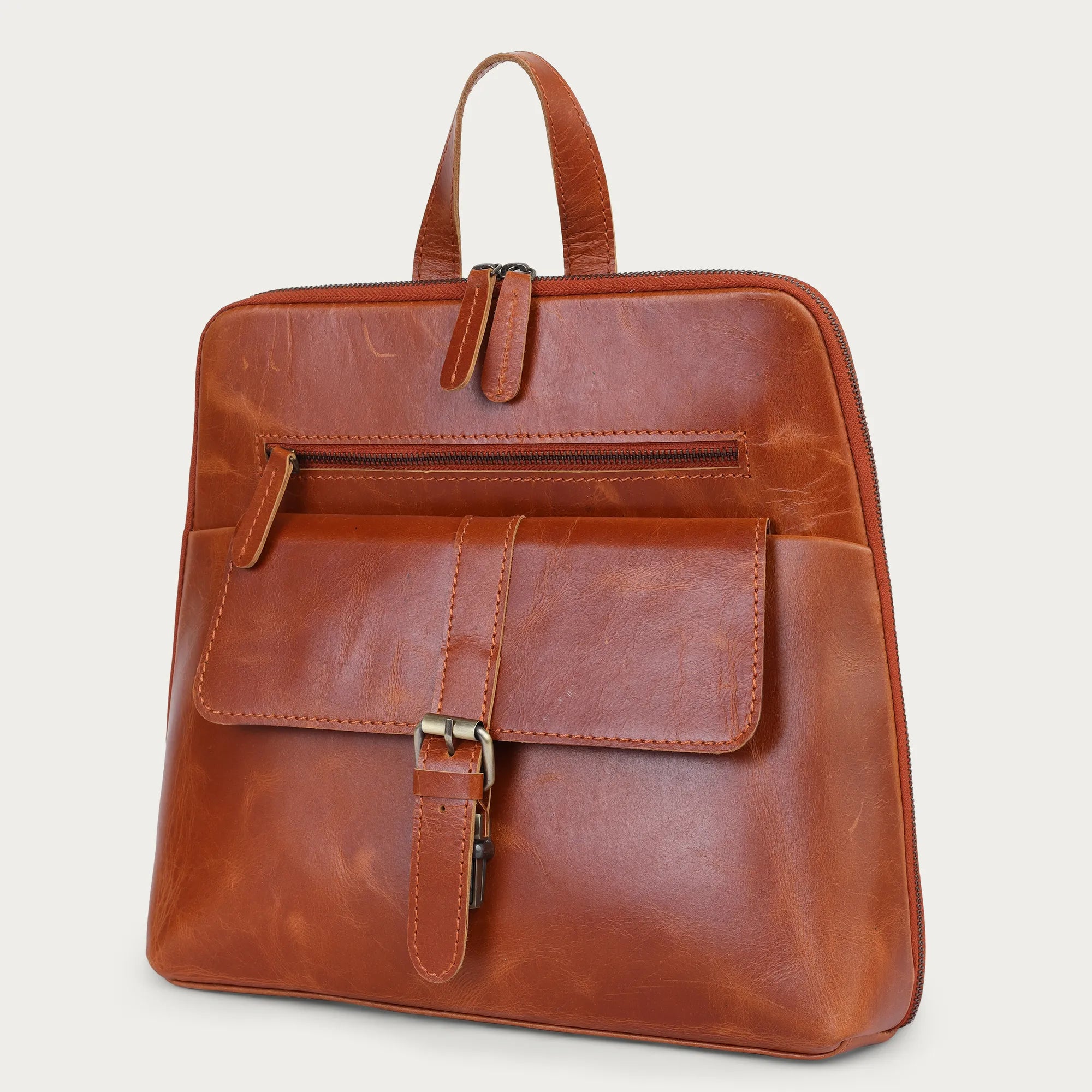 Tan Leather Backpack – Handmade Full Grain Minimalist Daypack for Women