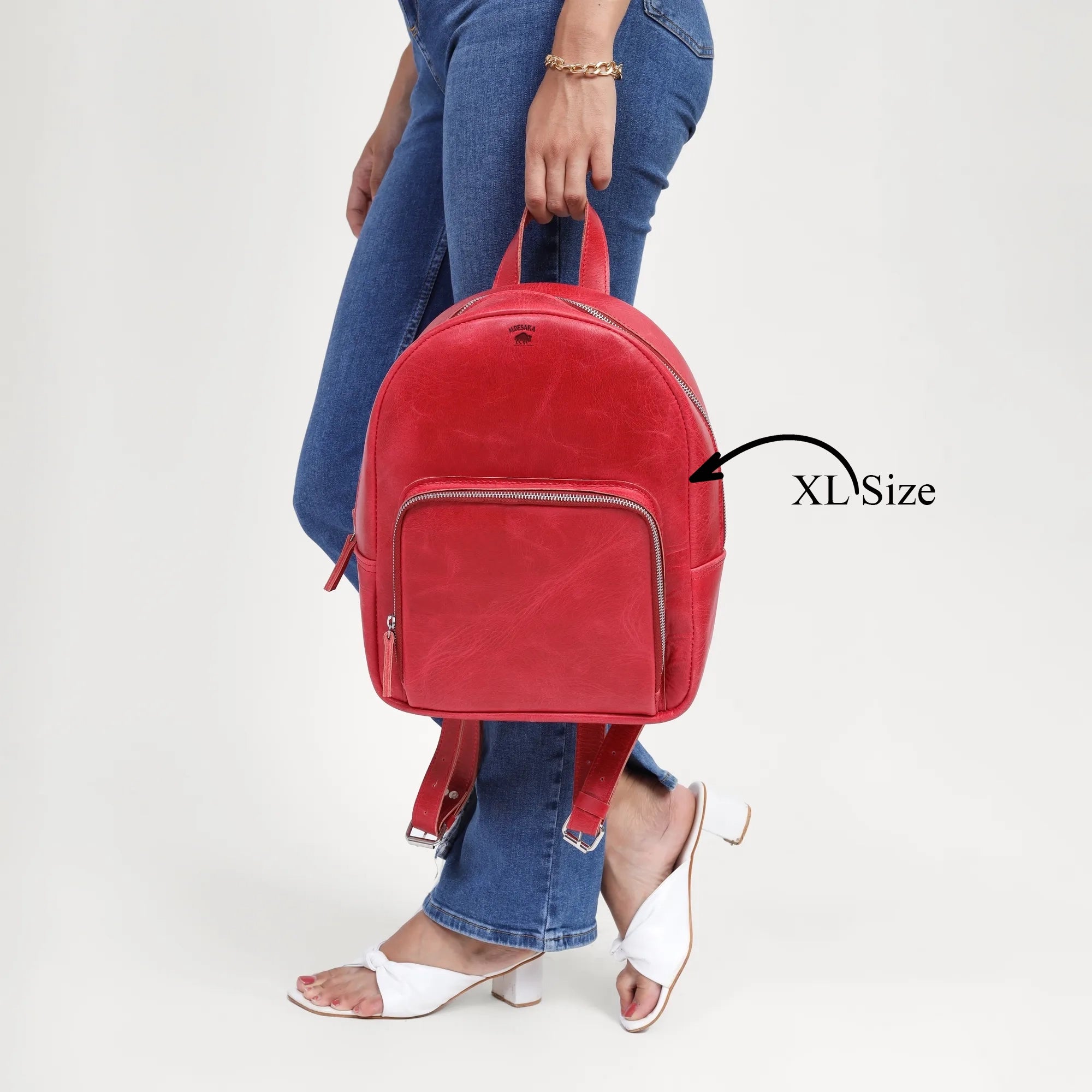 Red backpack - Bold Red Full-Grain Leather Backpack – Handmade Minimalist Daypack for Women | Personalized & Gift-Ready