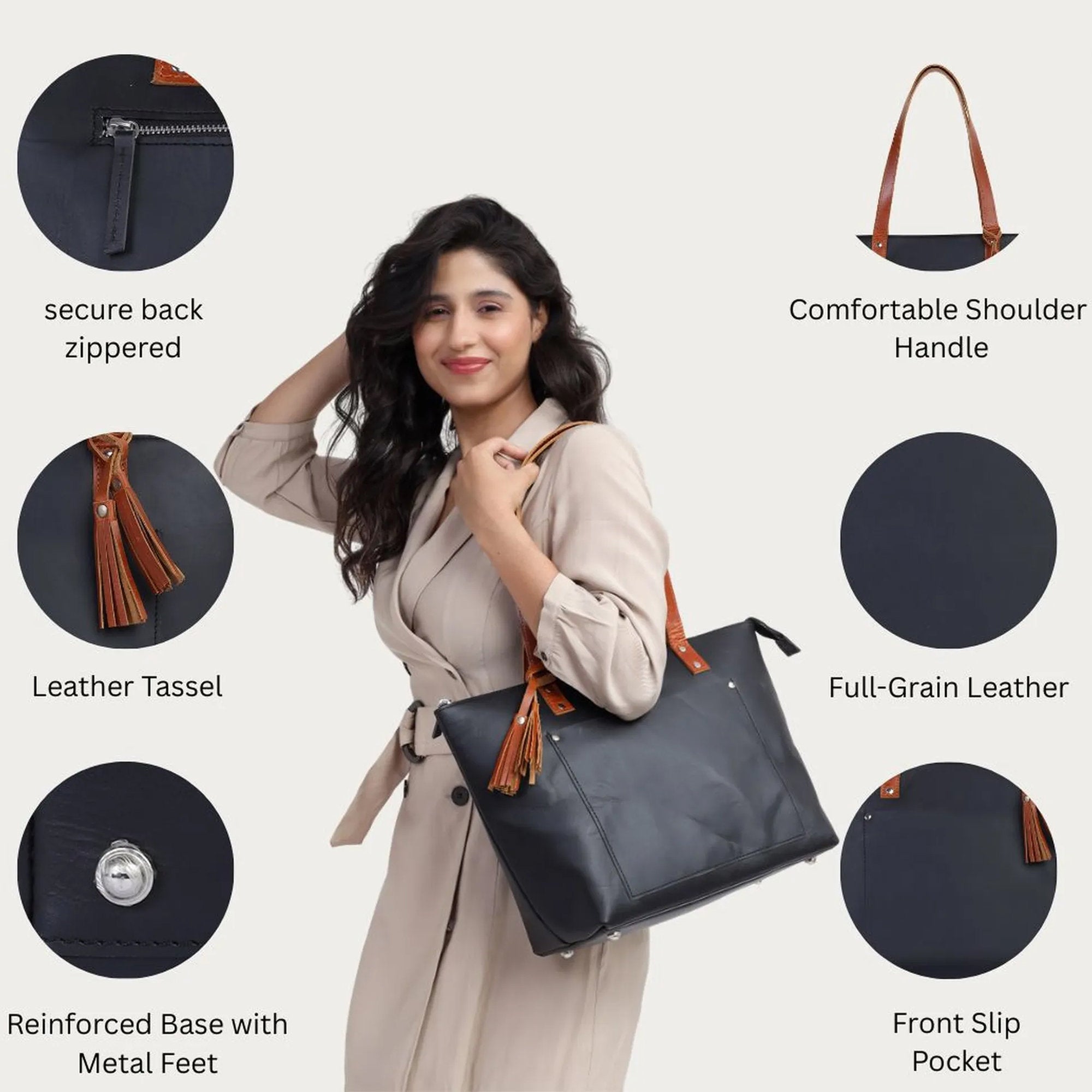 Black Leather Tote Bag – Full Grain, Handcrafted Luxury