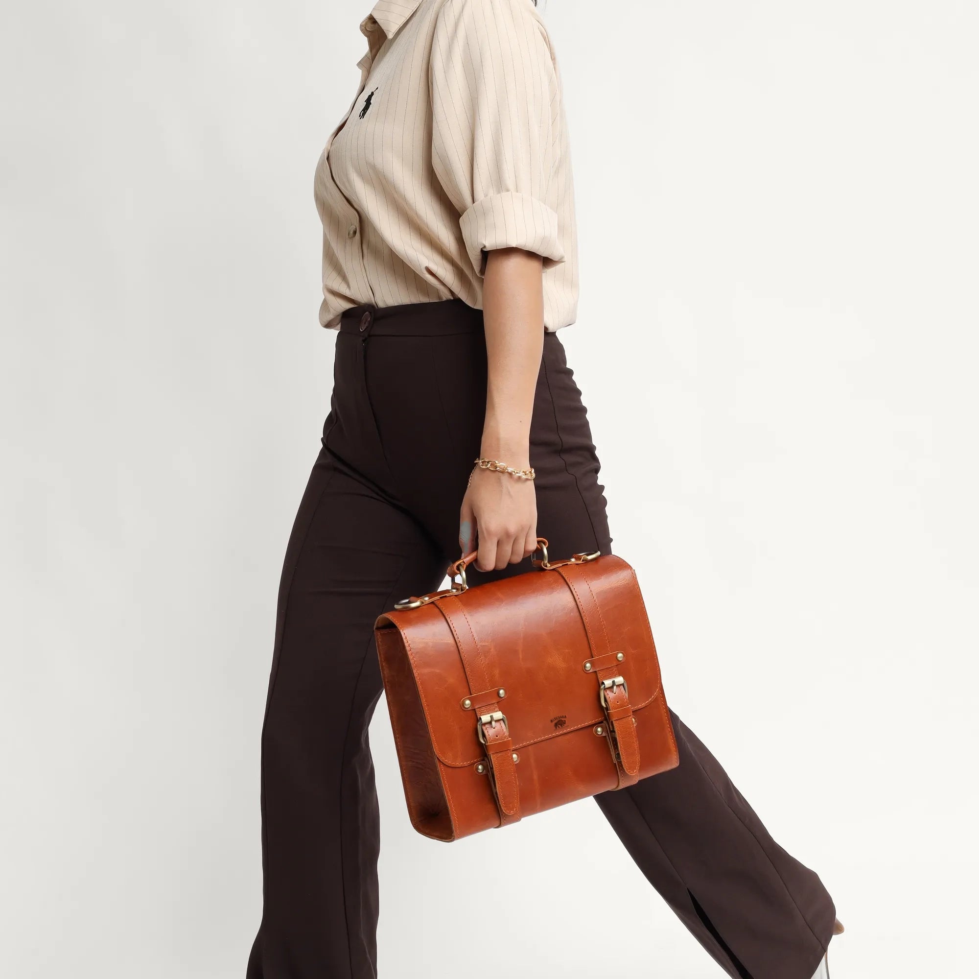 Tan Leather Messenger Bag – Full Grain Business Satchel for Women