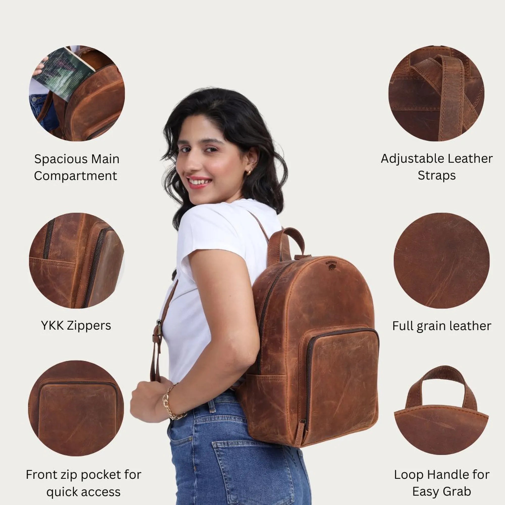 Rustic Leather Backpack for Women – Handmade Full-Grain Travel & School Bag | Personalized Gift for Teens | Distress Brown