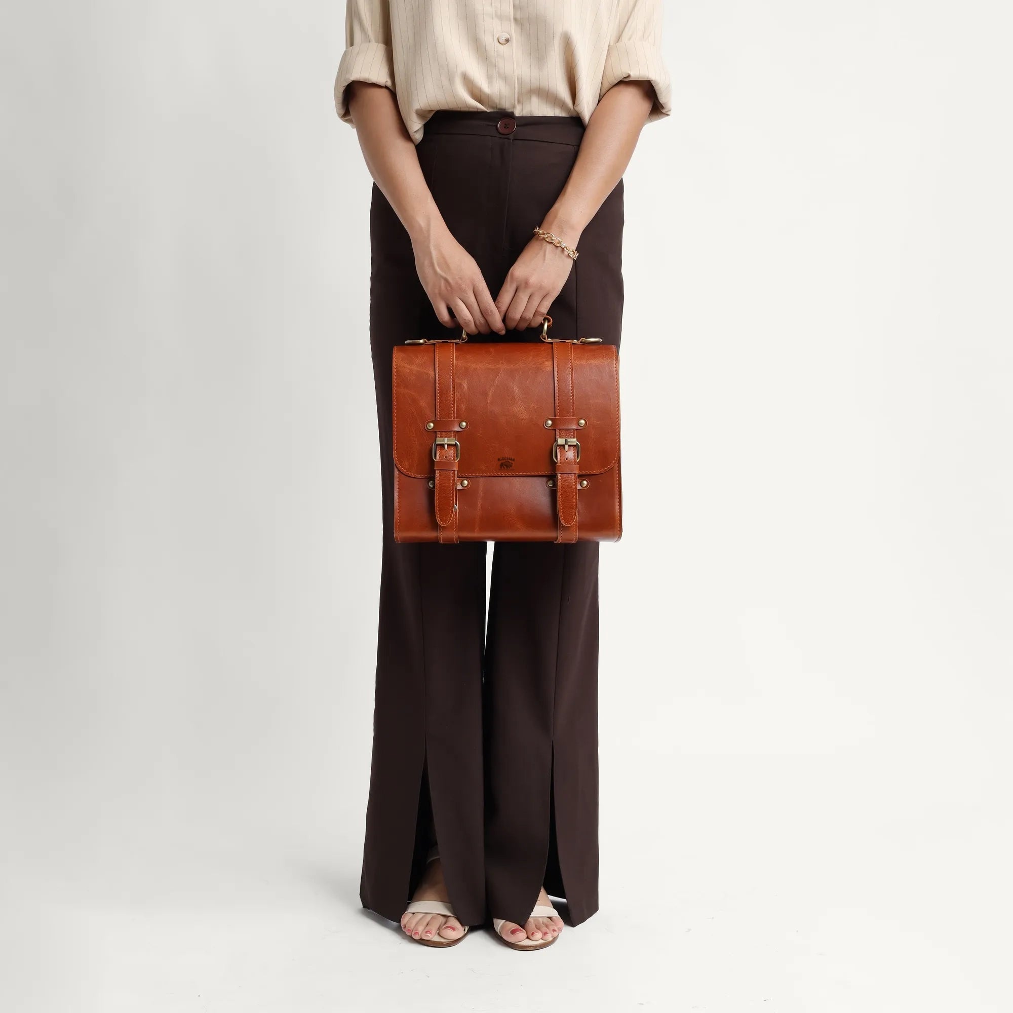 Tan Leather Messenger Bag – Full Grain Business Satchel for Women