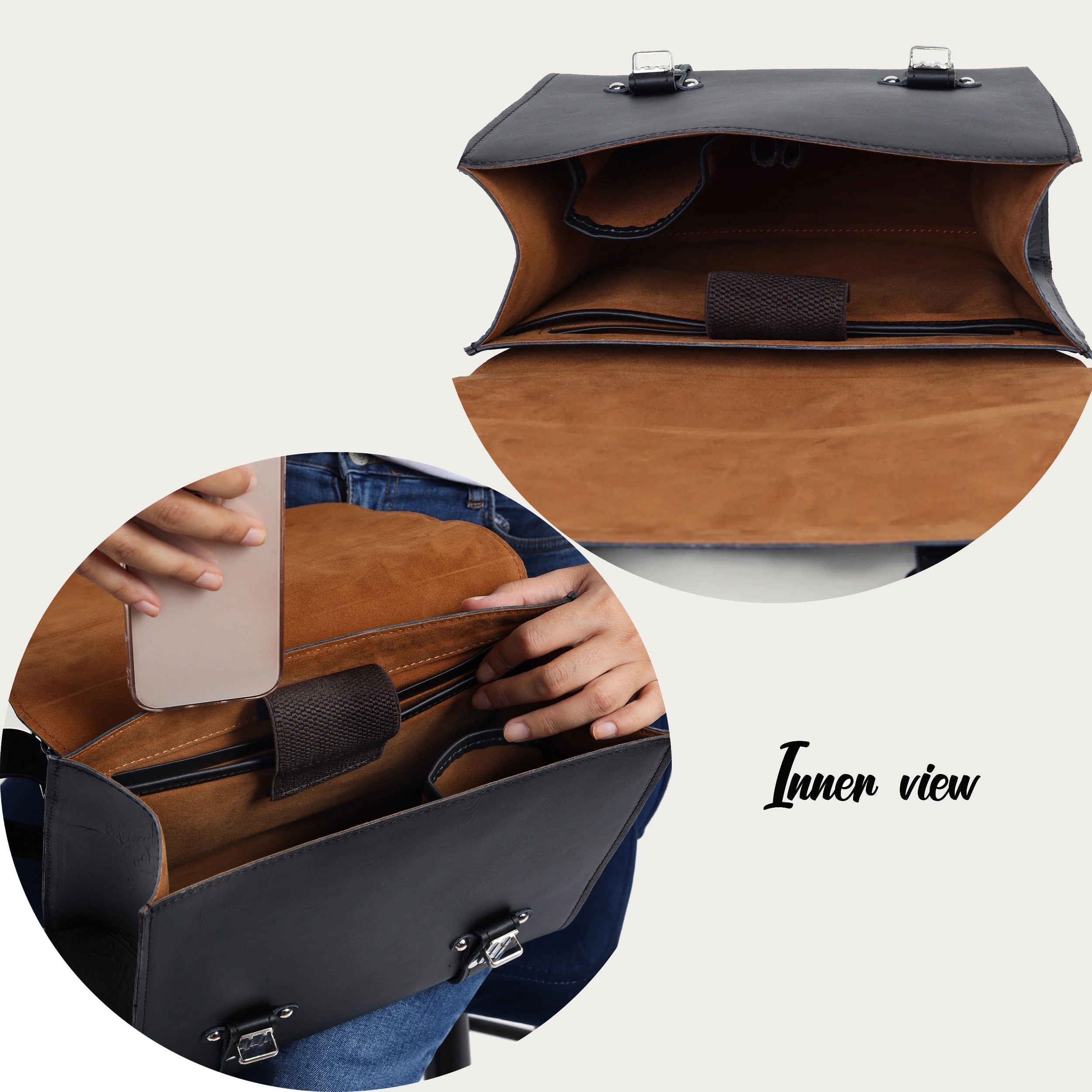 Black Leather Messenger Bag – Handmade Full Grain Business Satchel
