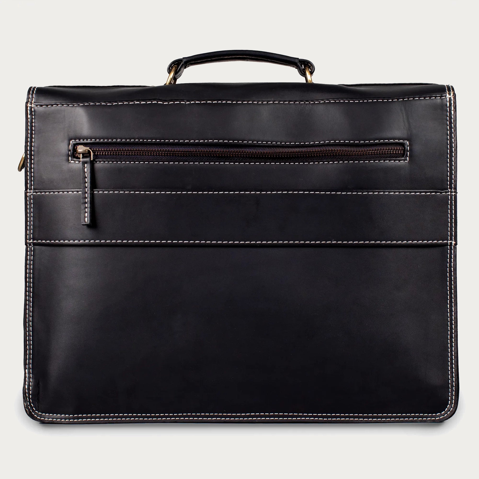 Smooth Black Leather Laptop Bag – Full-Grain Shoulder Briefcase with Buckle Flap & Trolley Sleeve (14" / 16" / 18")