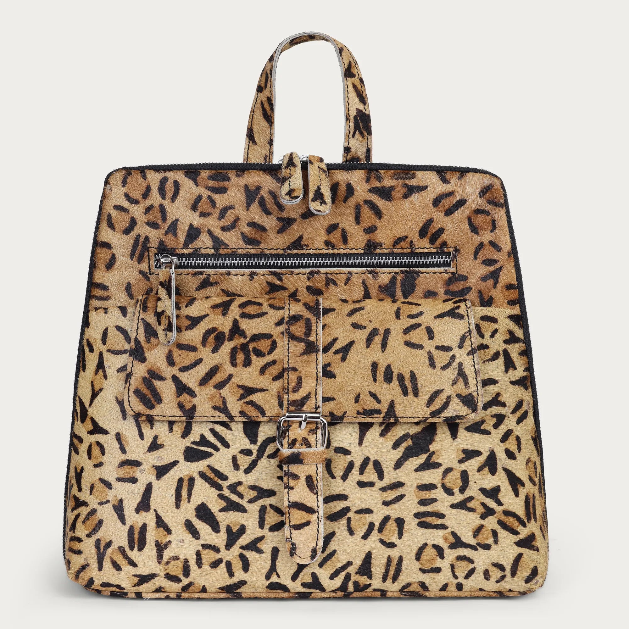 Leopard Hairon Leather Backpack – Handmade Cowhide Daypack for Women
