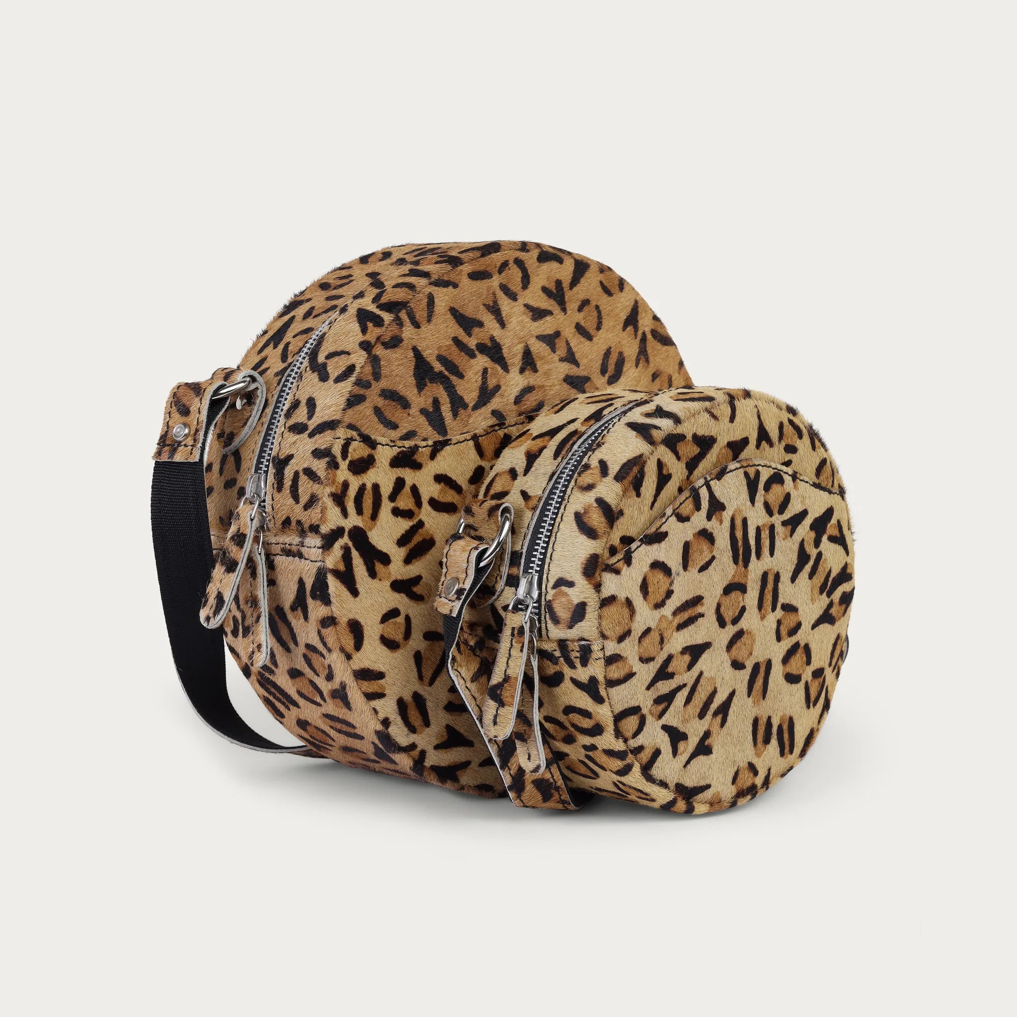Leopard Hairon Leather Crossbody Bag – Round Handmade Sling for Women