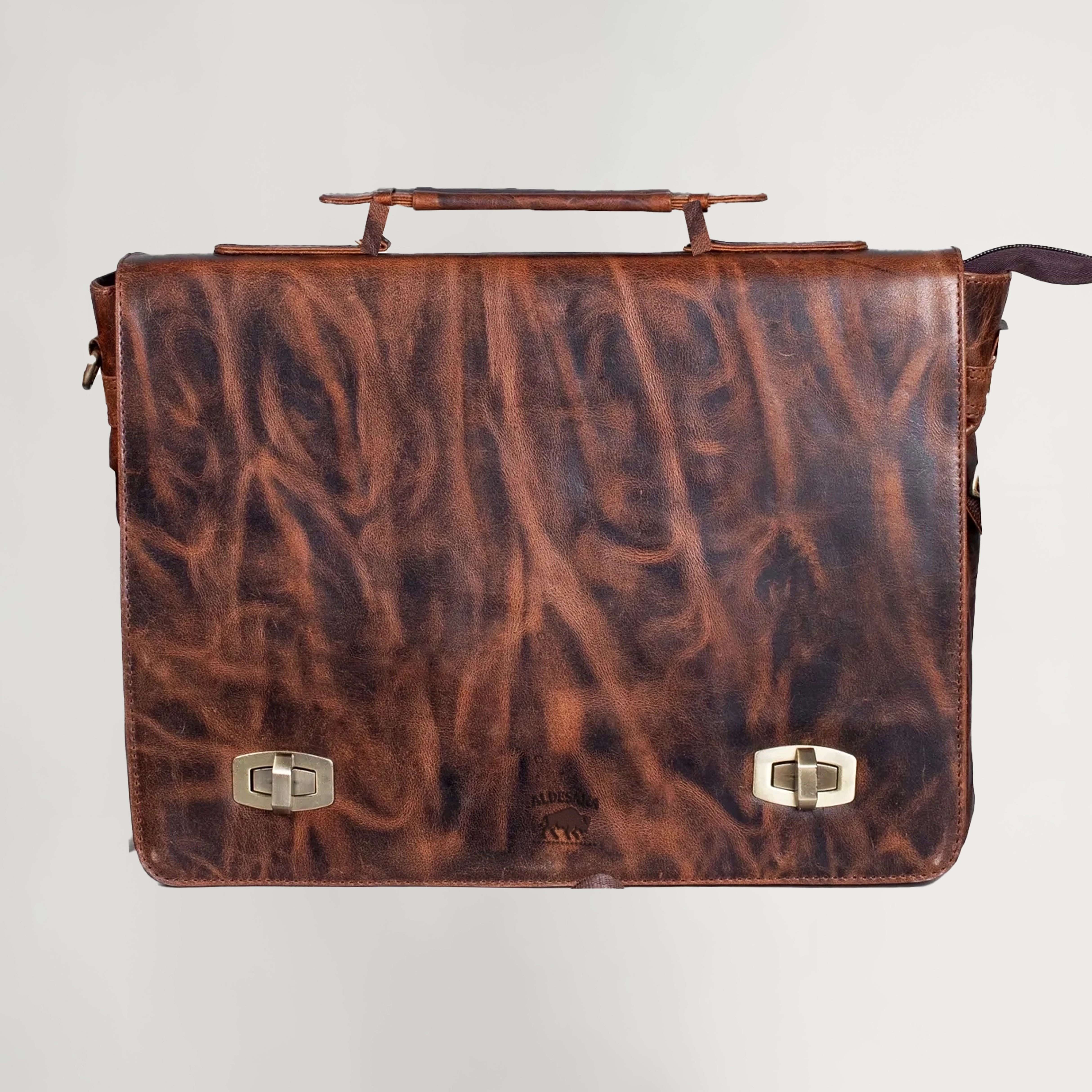 Distressed Brown Leather Briefcase – Full-Grain Executive Laptop Bag with Twist-Lock Closure (14" / 16" / 18")