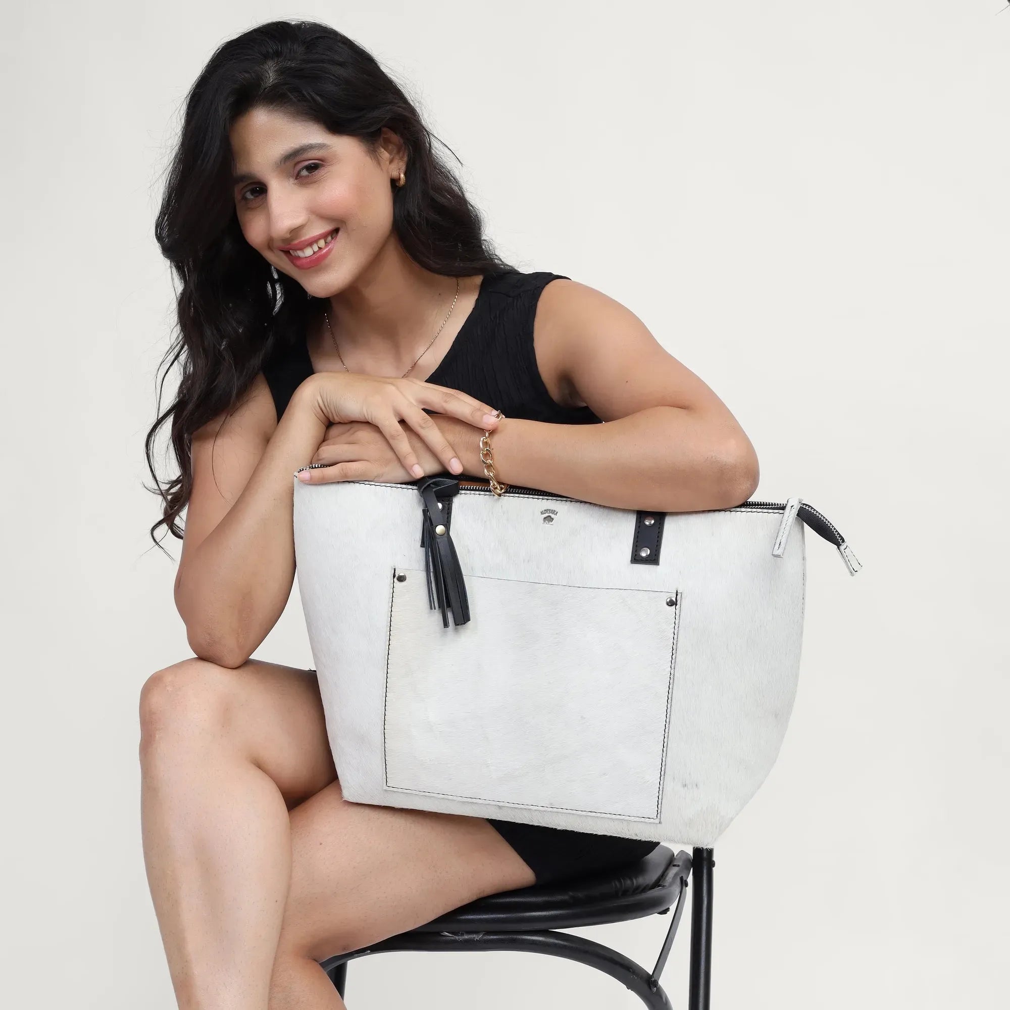 White Hairon Leather Tote Bag – Handmade & Personalized