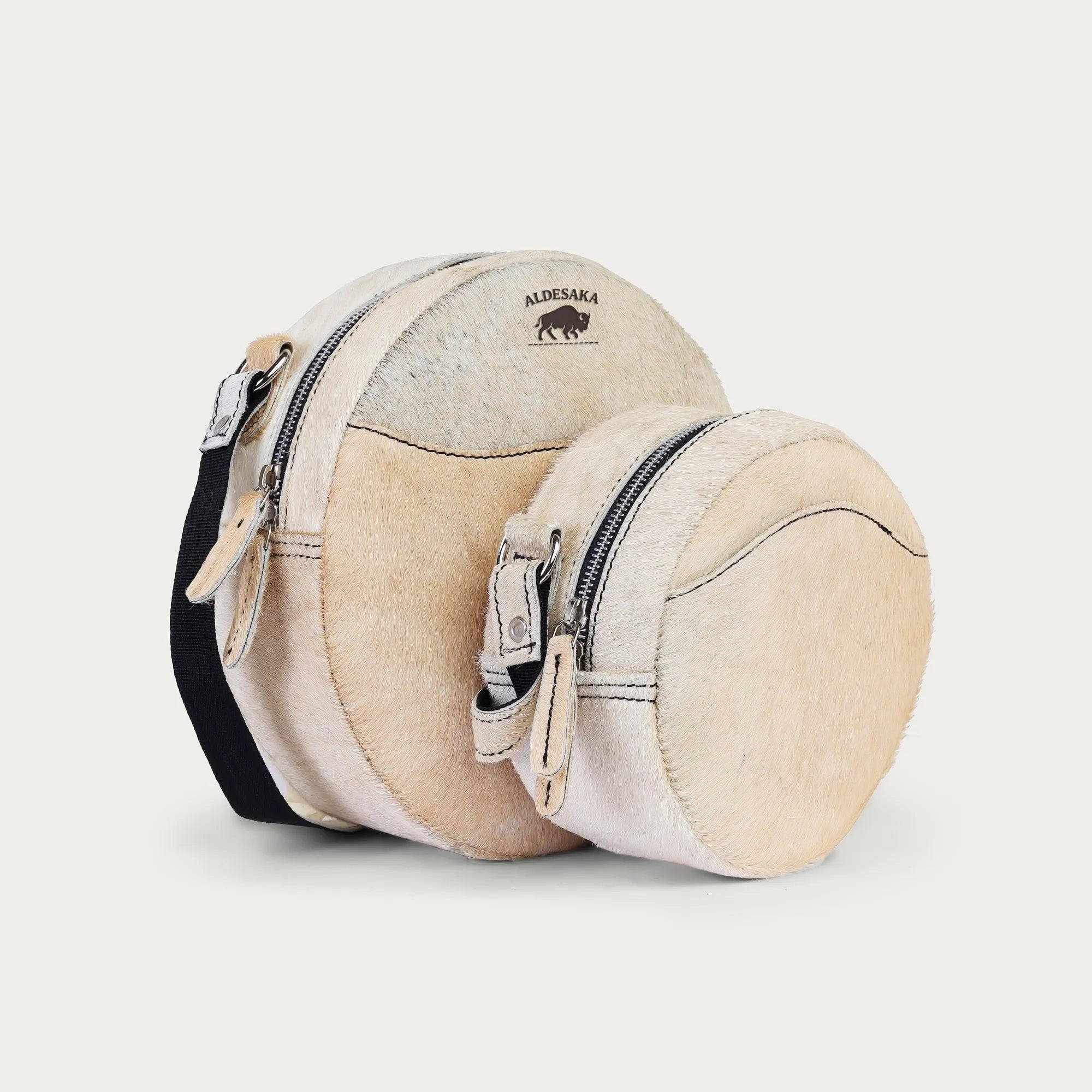 White Hairon Leather Crossbody Bag – Handmade Round Sling (USA Shipping)