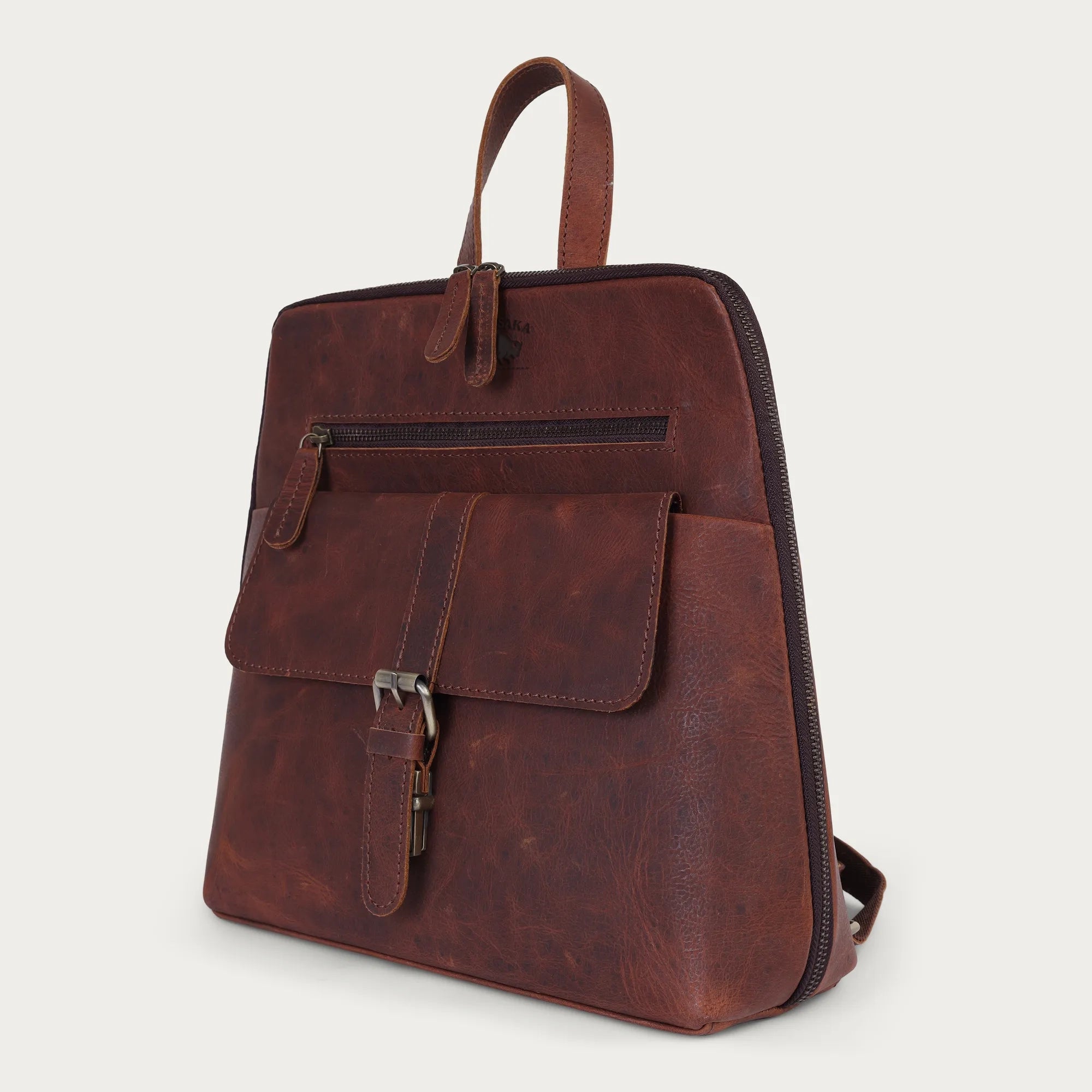 Vintage Brown Leather Backpack – Full Grain Handmade Daypack for Women