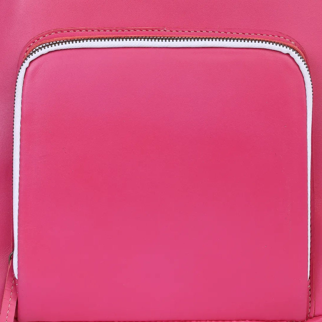 Pink backpack on a light gray background