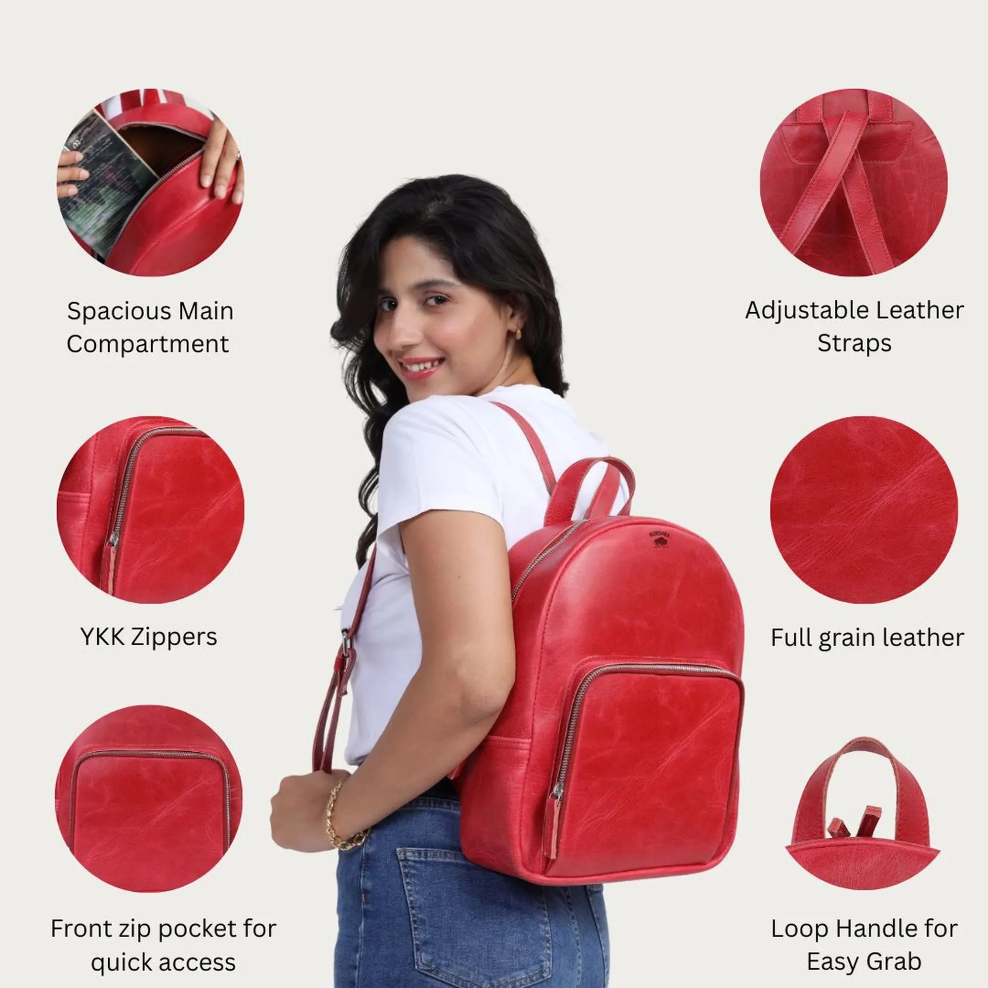 Red backpack - Bold Red Full-Grain Leather Backpack – Handmade Minimalist Daypack for Women | Personalized & Gift-Ready
