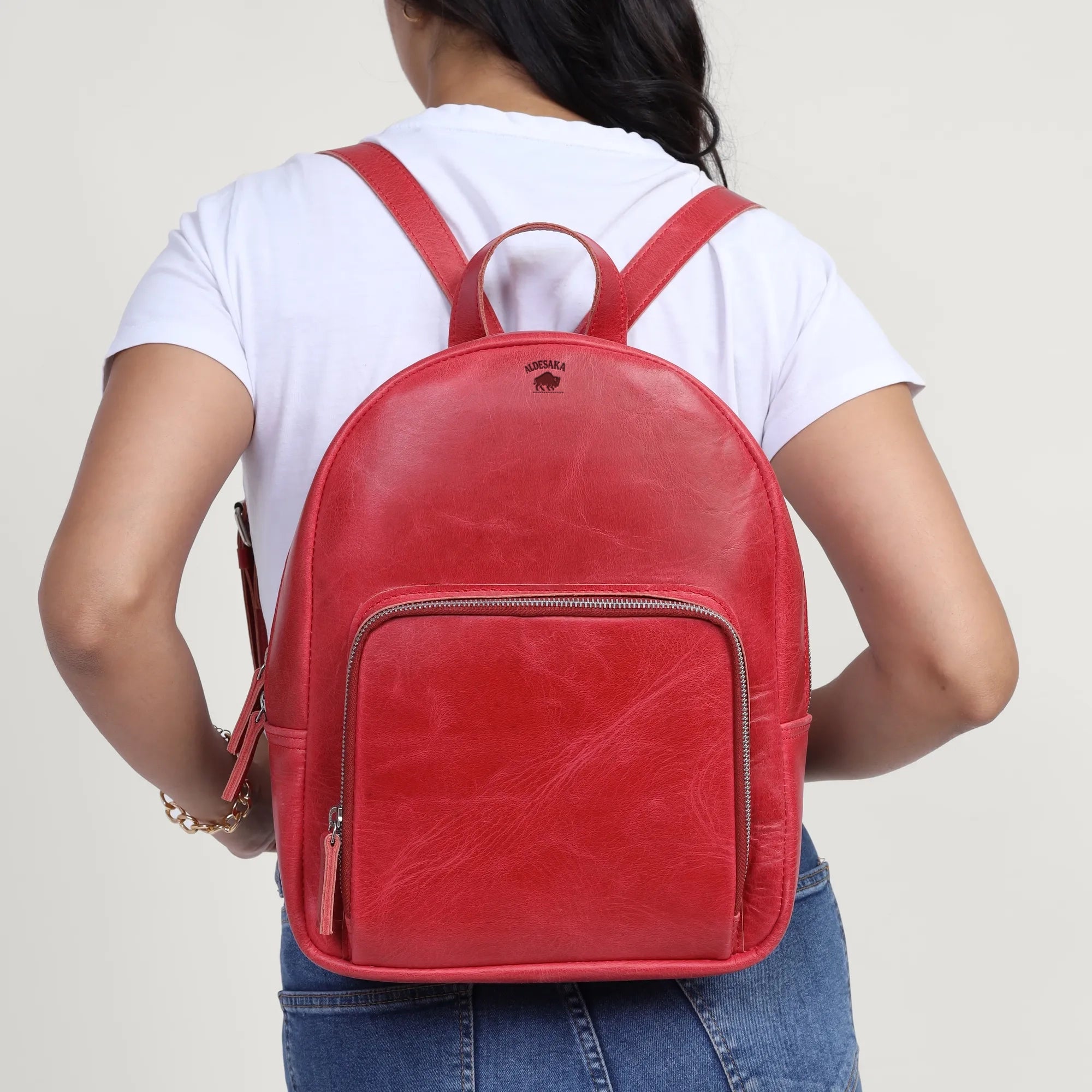 Red backpack - Bold Red Full-Grain Leather Backpack – Handmade Minimalist Daypack for Women | Personalized & Gift-Ready
