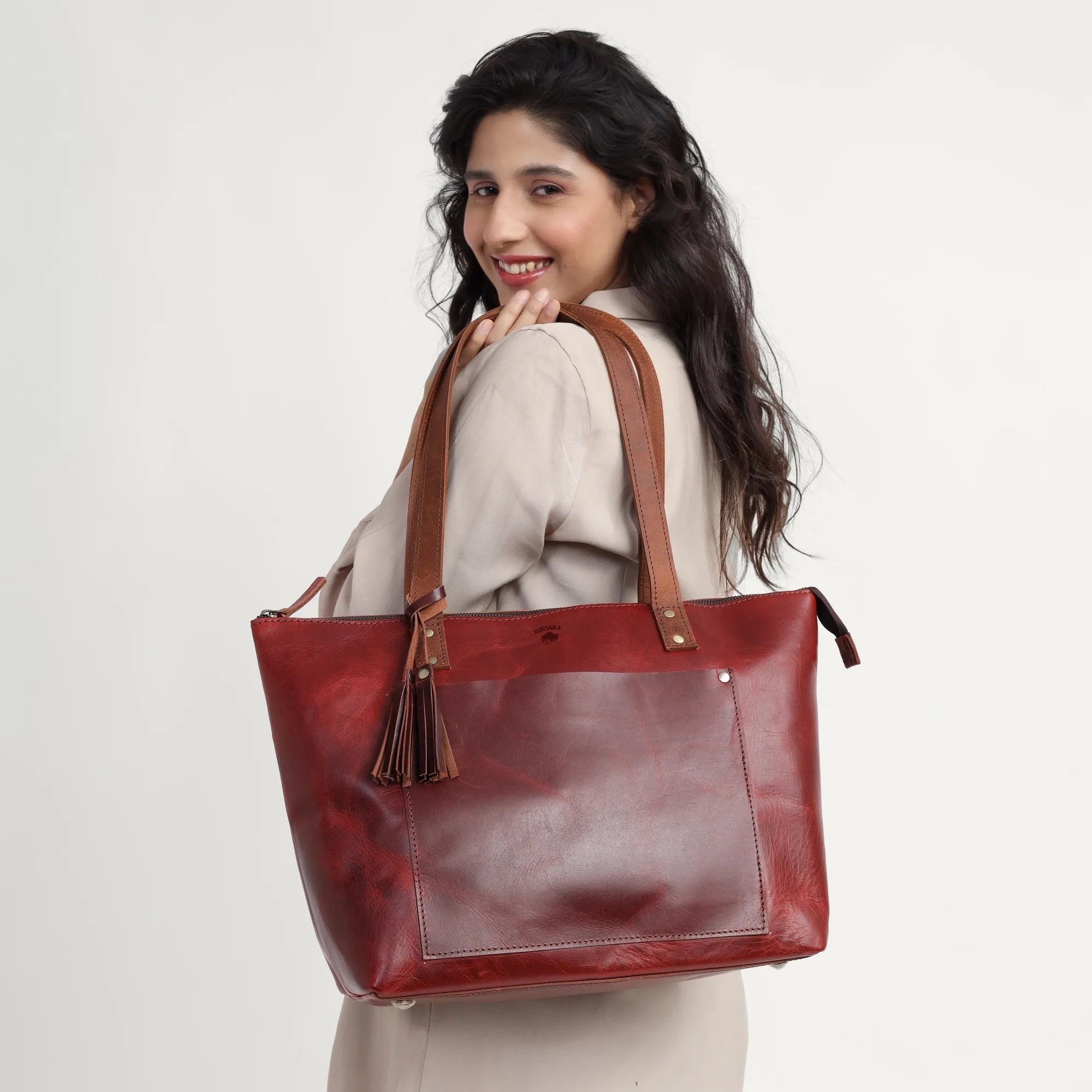 Wine Red Leather Shoulder Bag for Women – Handcrafted Full-Grain Tote | Personalized | Global Delivery | Work-Ready Elegance