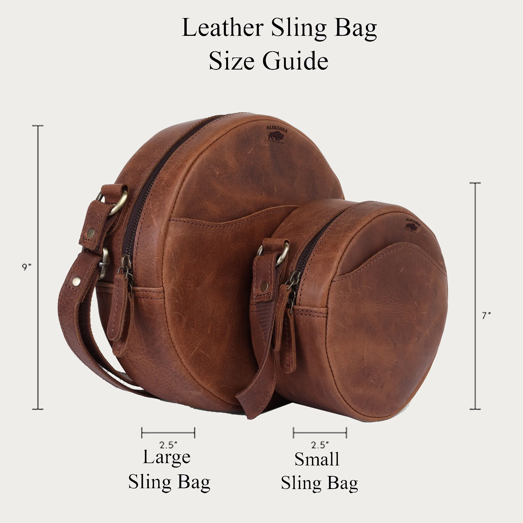 Vintage Brown Leather Crossbody Bag – Handmade Round Full Grain Sling