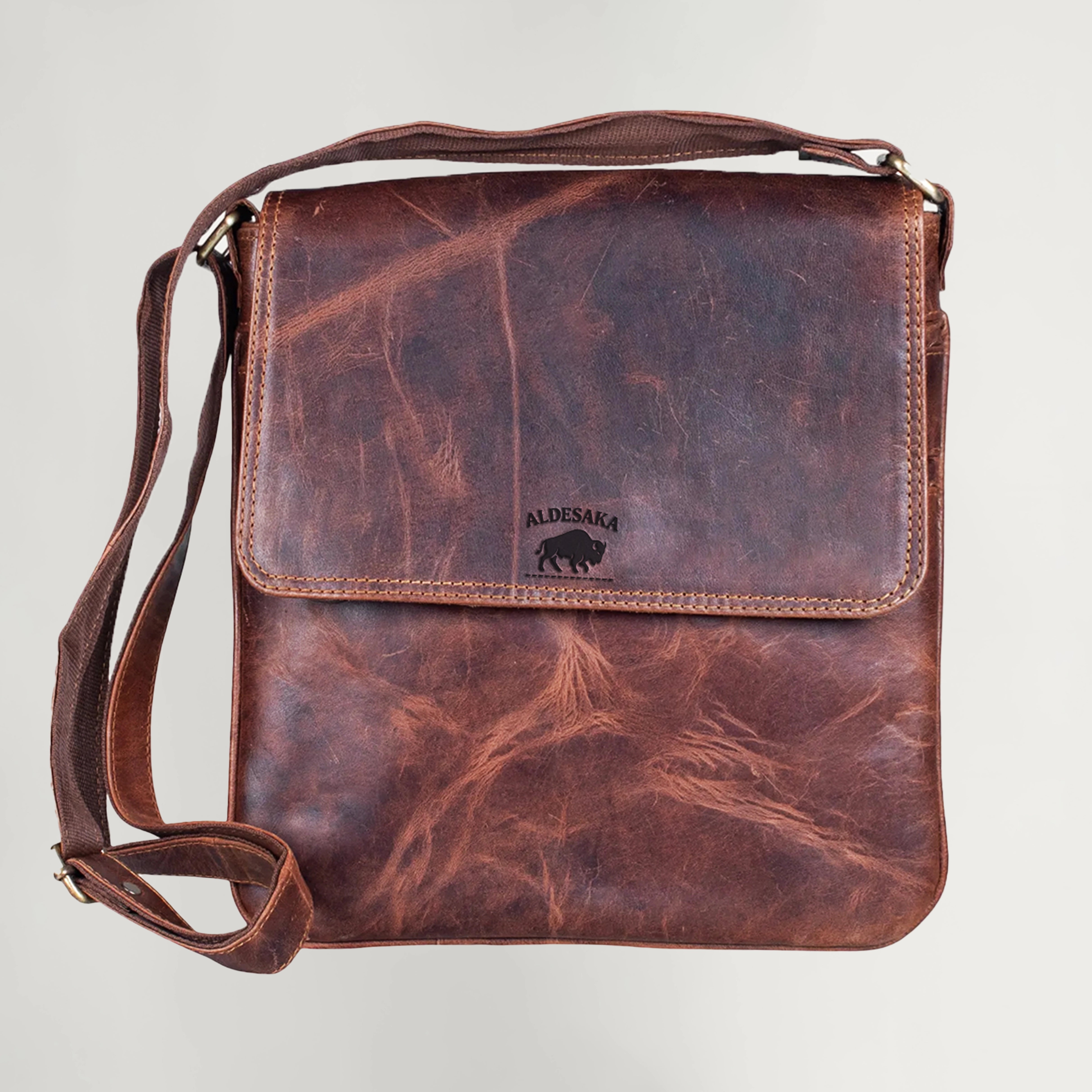 Distressed Leather Sling Bag – Full-Grain Everyday Crossbody with Flap Closure (Unisex, Gift-Ready)
