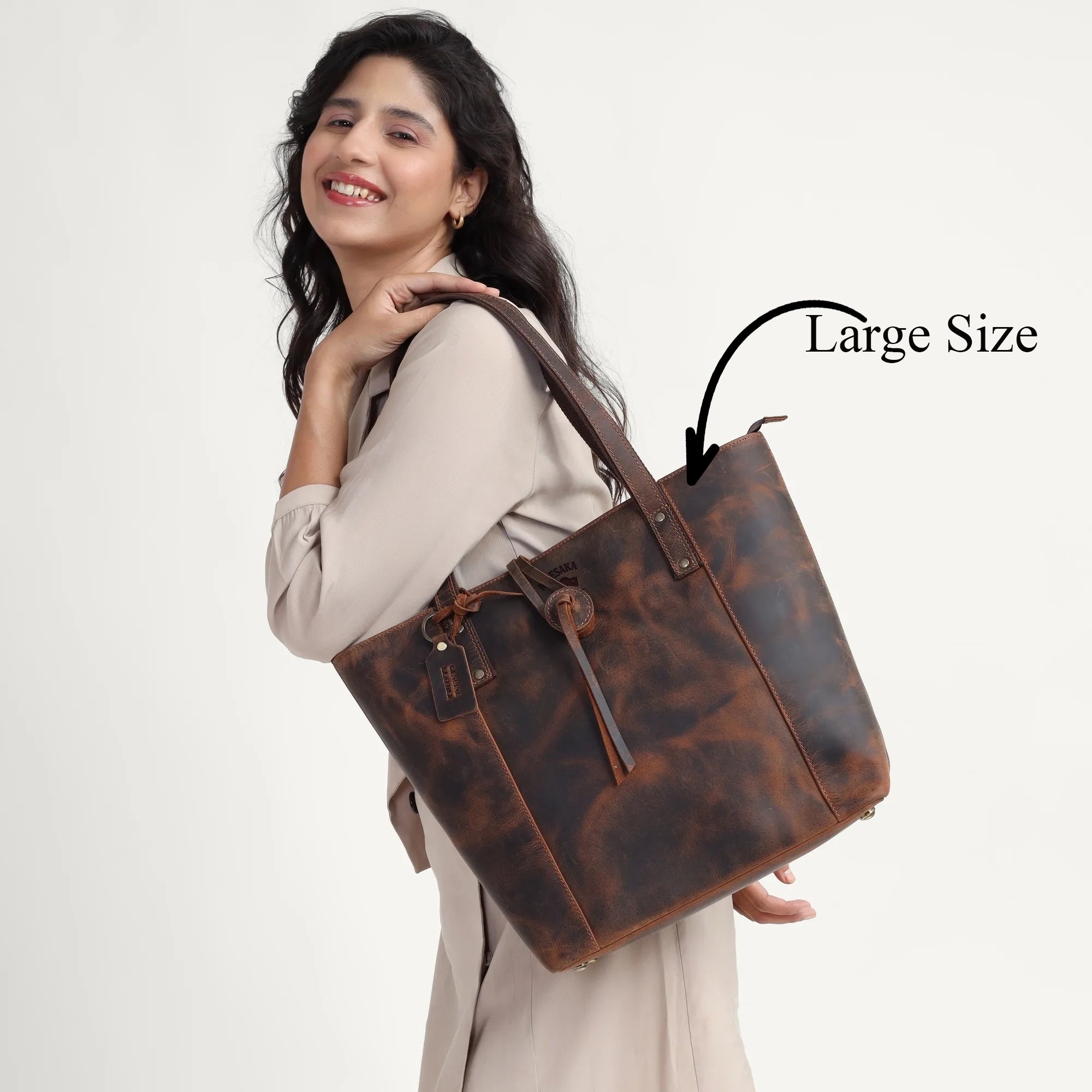 Handmade Leather Tote Bag for Women – Full-Grain Oil-Tanned Work & Travel Bag | Personalized | Available in 4 Sizes | Ships Worldwide