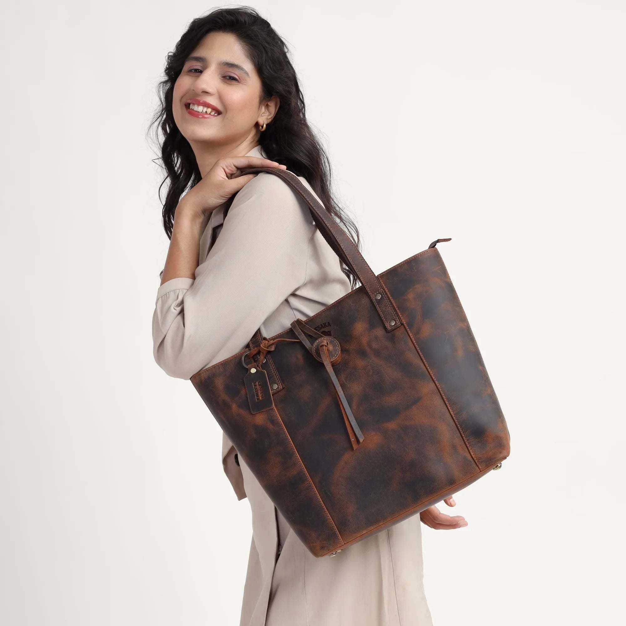 Handmade Leather Tote Bag for Women – Full-Grain Oil-Tanned Work & Travel Bag | Personalized | Available in 4 Sizes | Ships Worldwide