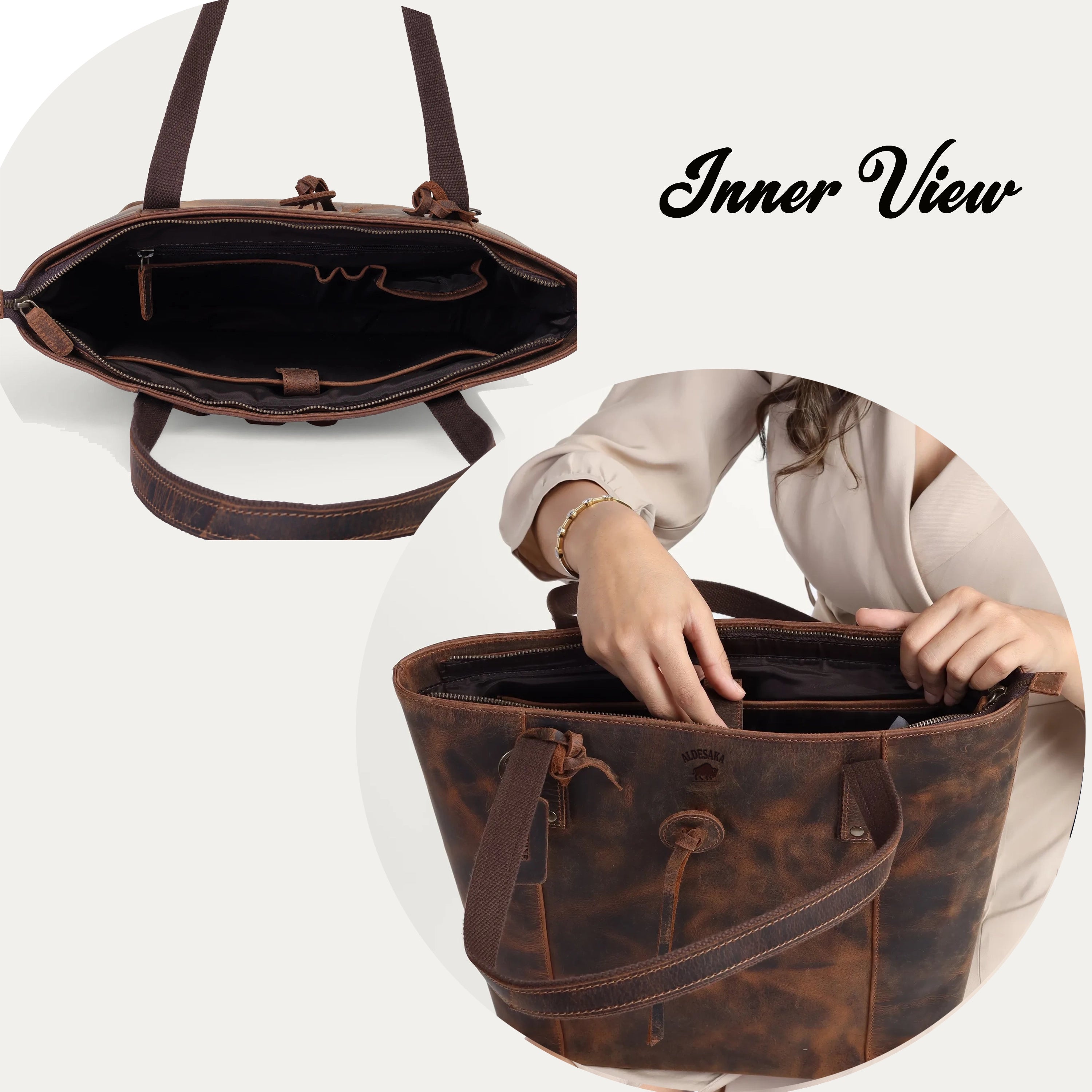 Handmade Leather Tote Bag for Women – Full-Grain Oil-Tanned Work & Travel Bag | Personalized | Available in 4 Sizes | Ships Worldwide