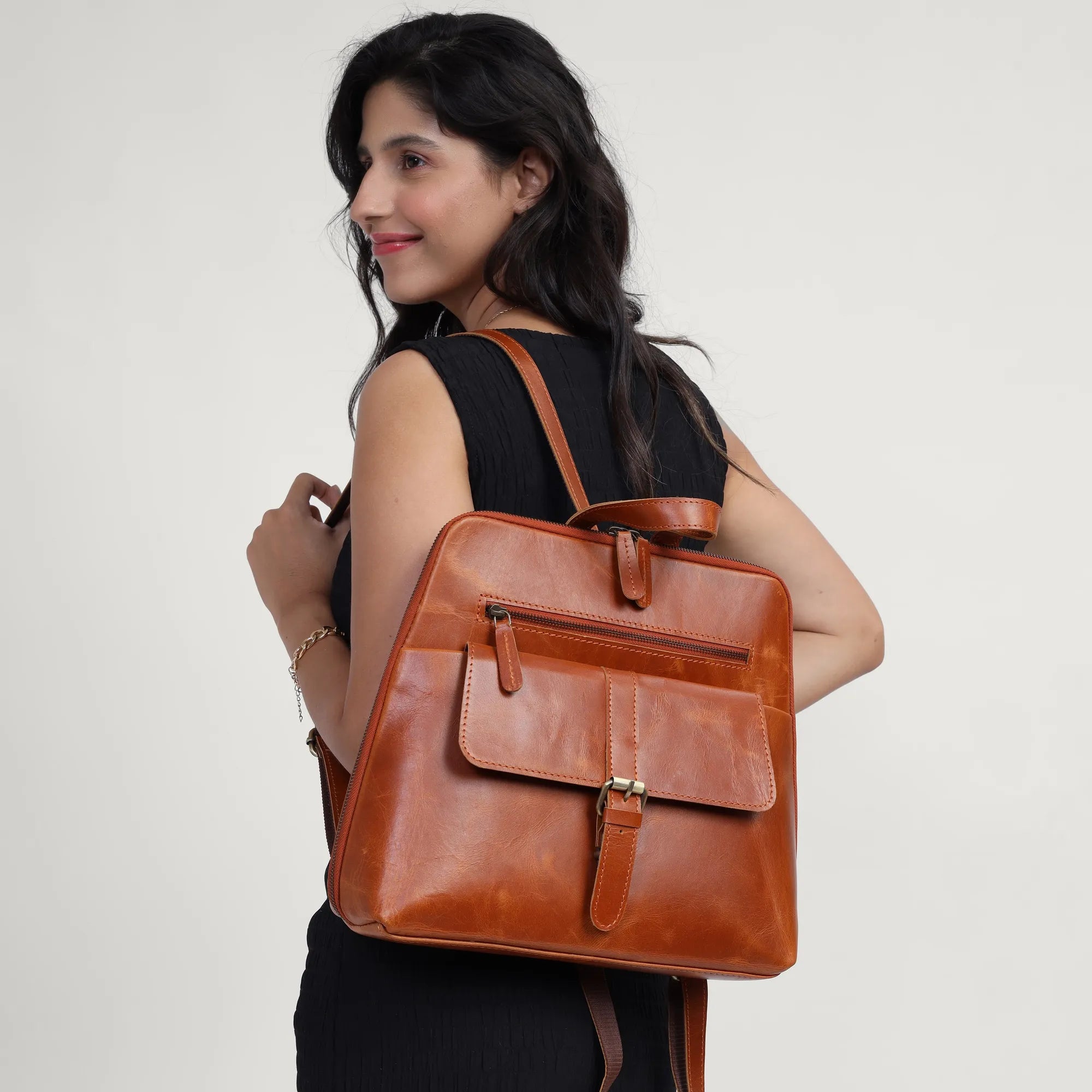 Tan Leather Backpack – Handmade Full Grain Minimalist Daypack for Women
