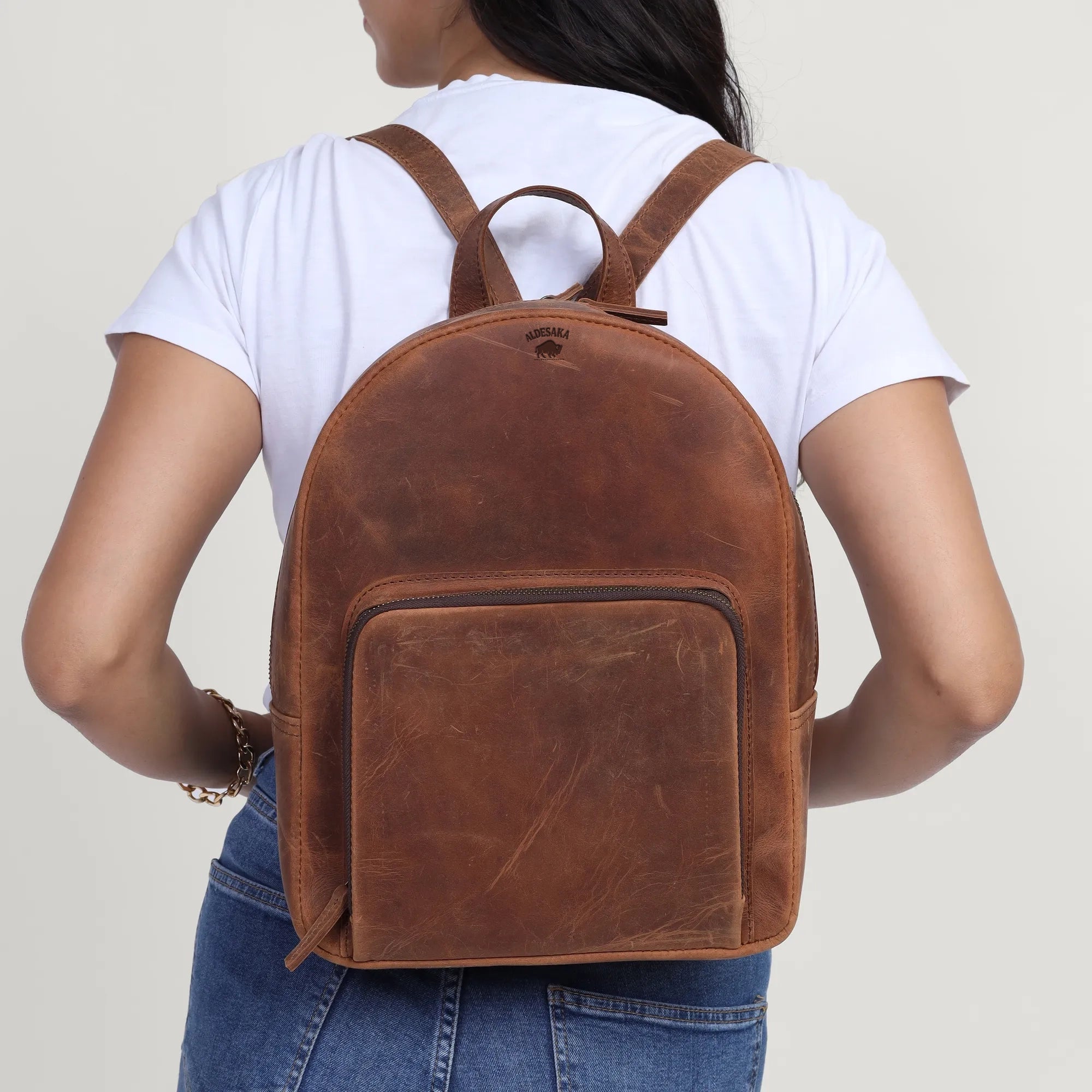Rustic Leather Backpack for Women – Handmade Full-Grain Travel & School Bag | Personalized Gift for Teens | Distress Brown