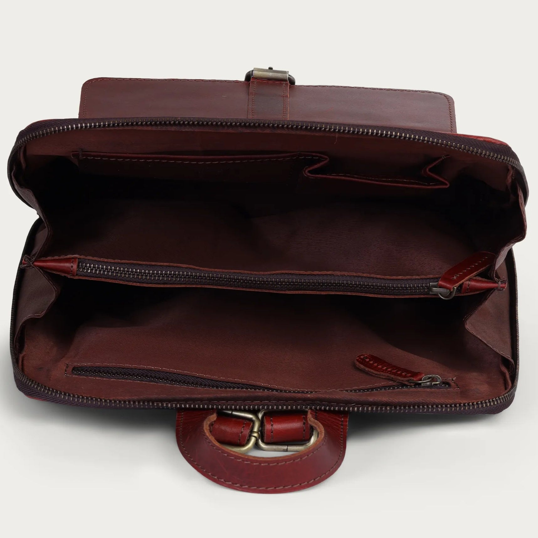 Wine leather briefcase on a white background