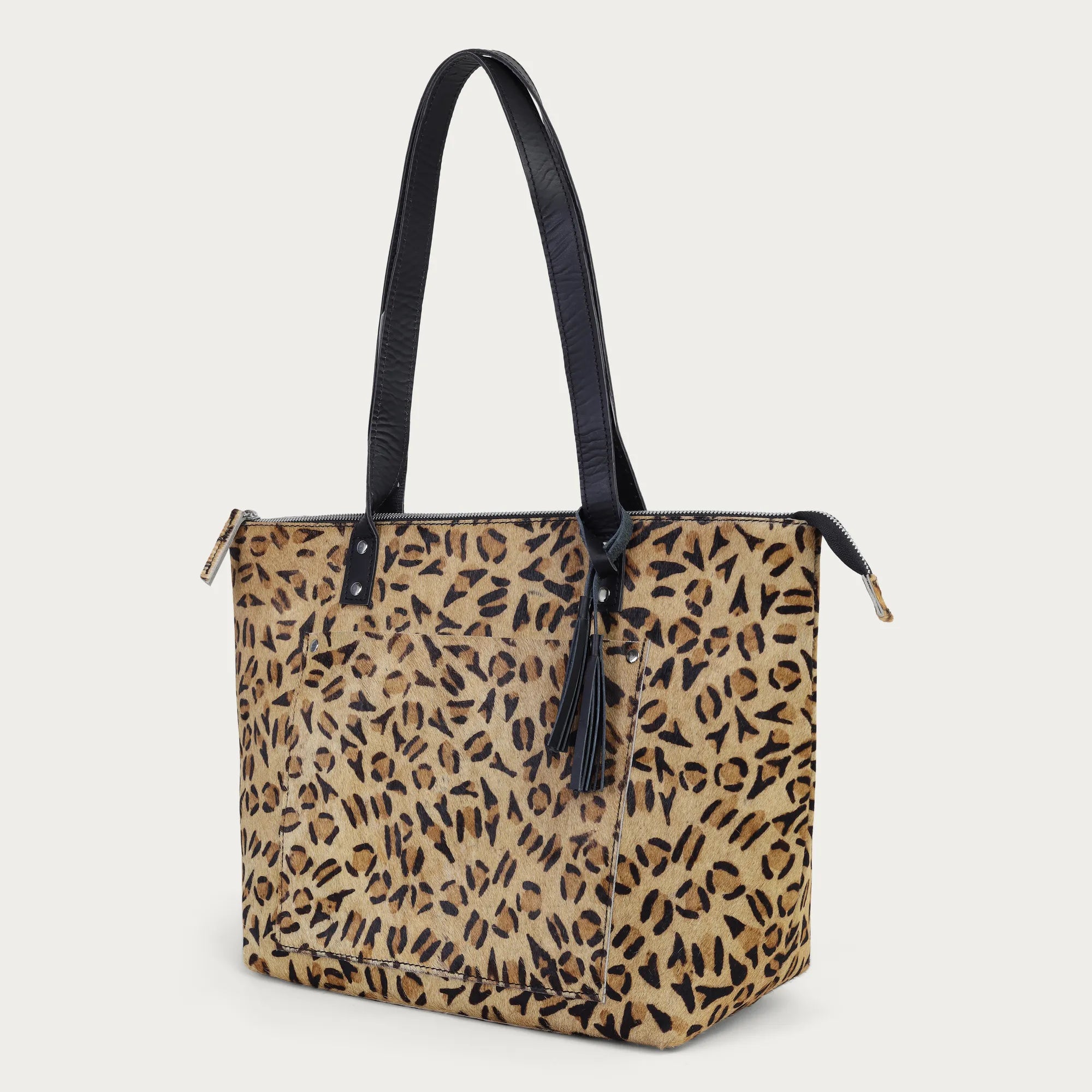 Leopard Print Hairon Leather Tote Bag – Handmade Statement Piece
