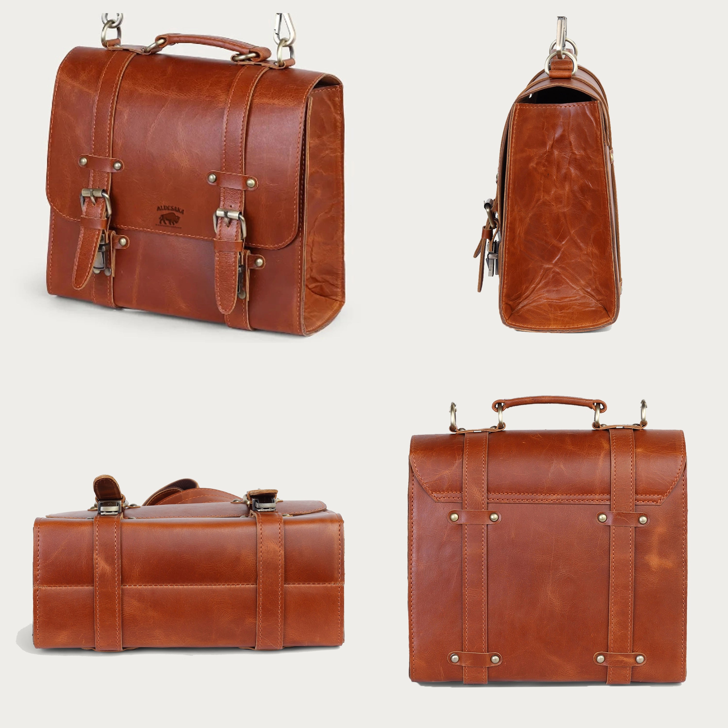 Tan Leather Messenger Bag – Full Grain Business Satchel for Women