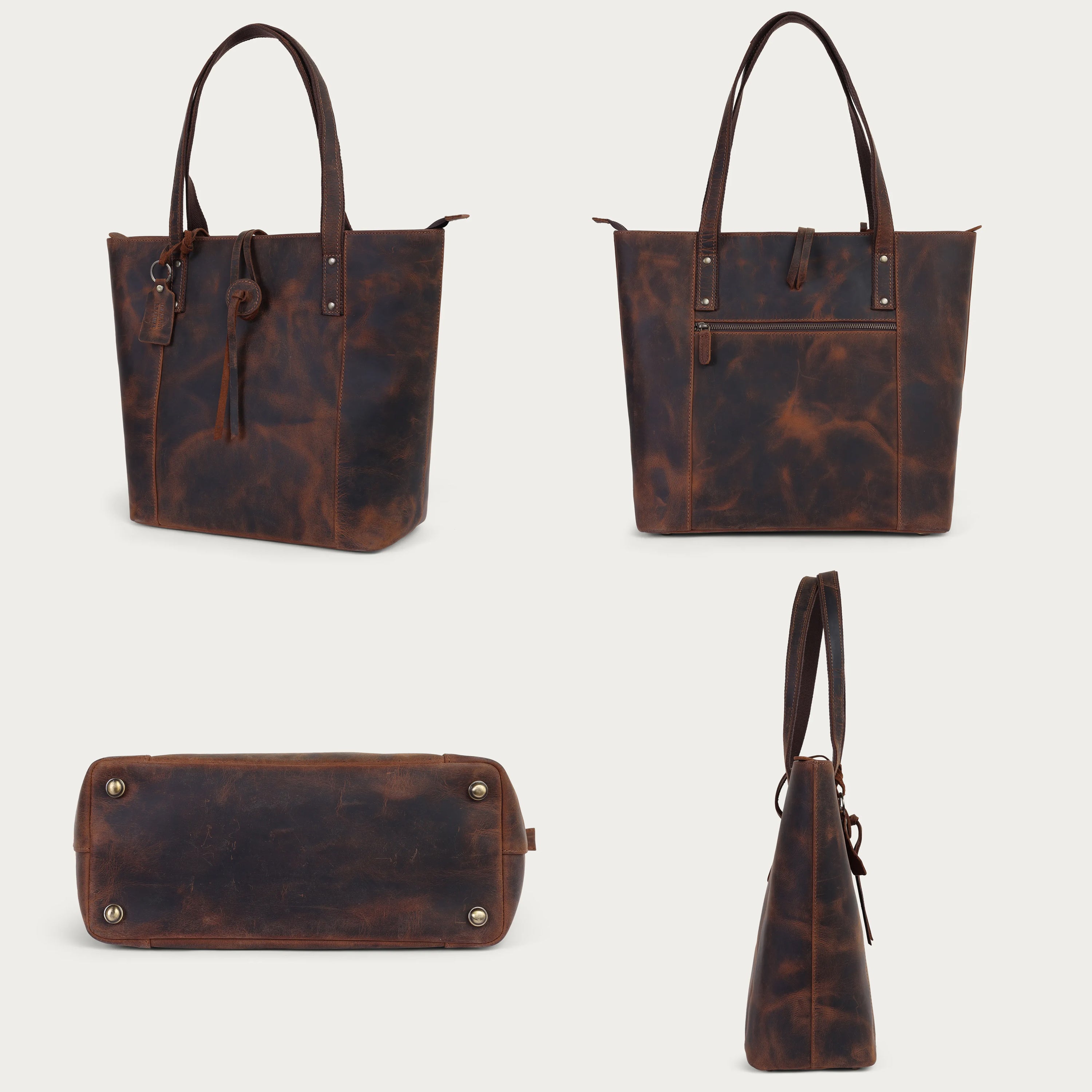 Handmade Leather Tote Bag for Women – Full-Grain Oil-Tanned Work & Travel Bag | Personalized | Available in 4 Sizes | Ships Worldwide