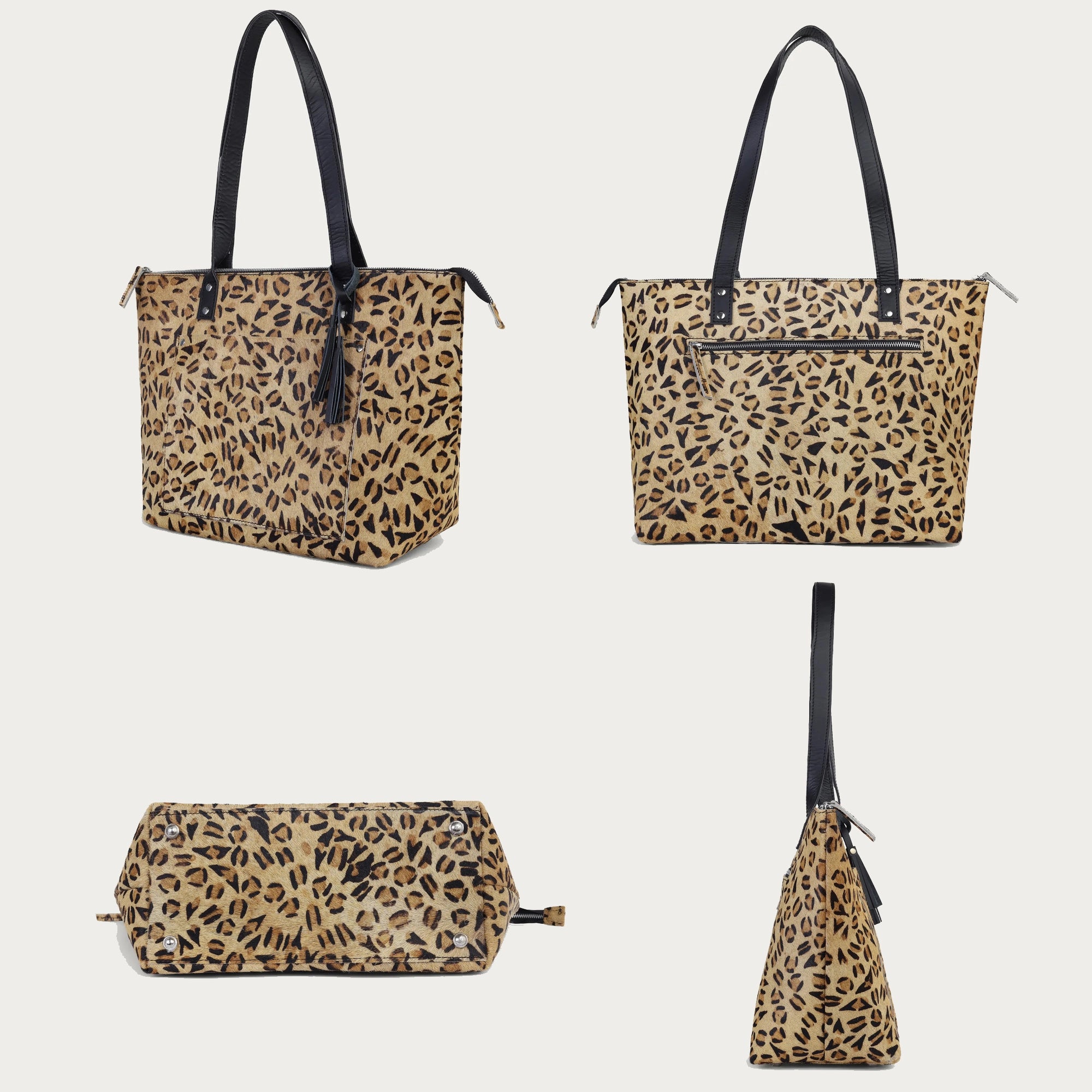 Leopard Print Hairon Leather Tote Bag – Handmade Statement Piece