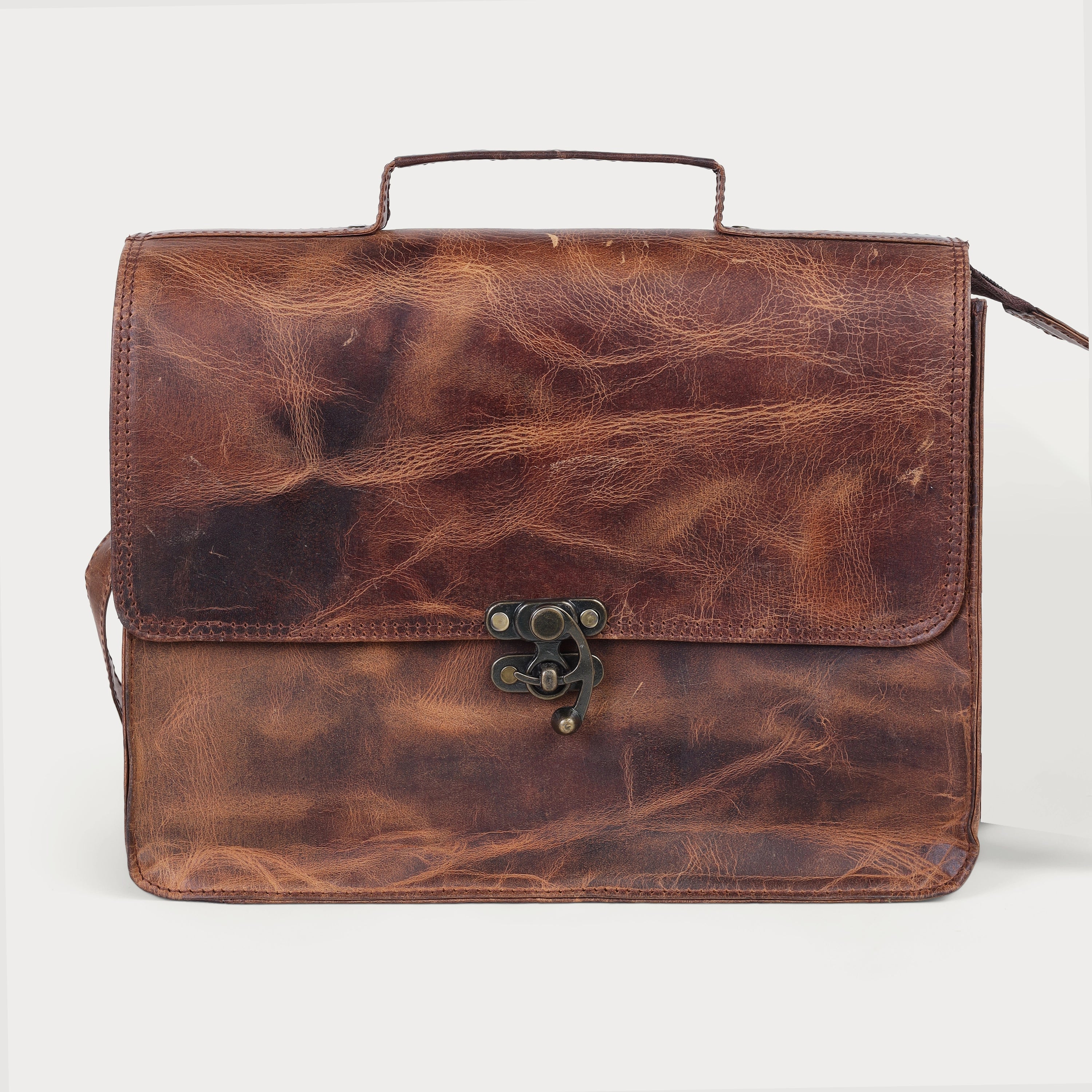 Vintage Brown Leather Crossbody Purse – Full Grain Handmade Everyday Shoulder Bag for Women