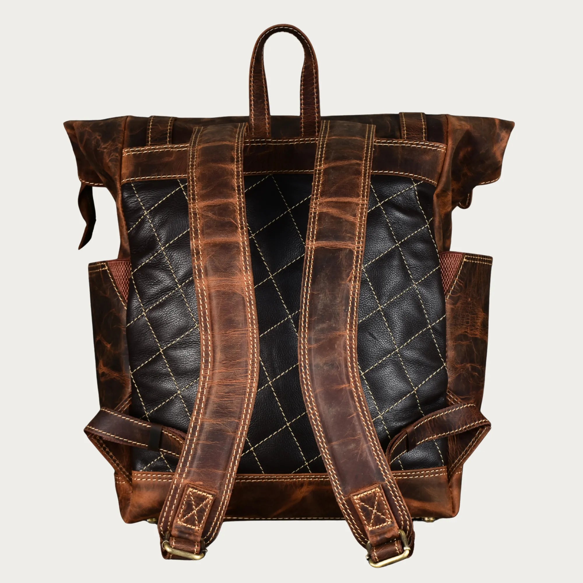 Roll-Top Distressed Leather Backpack – Full-Grain Men’s Travel Laptop Bag (Fits 16")