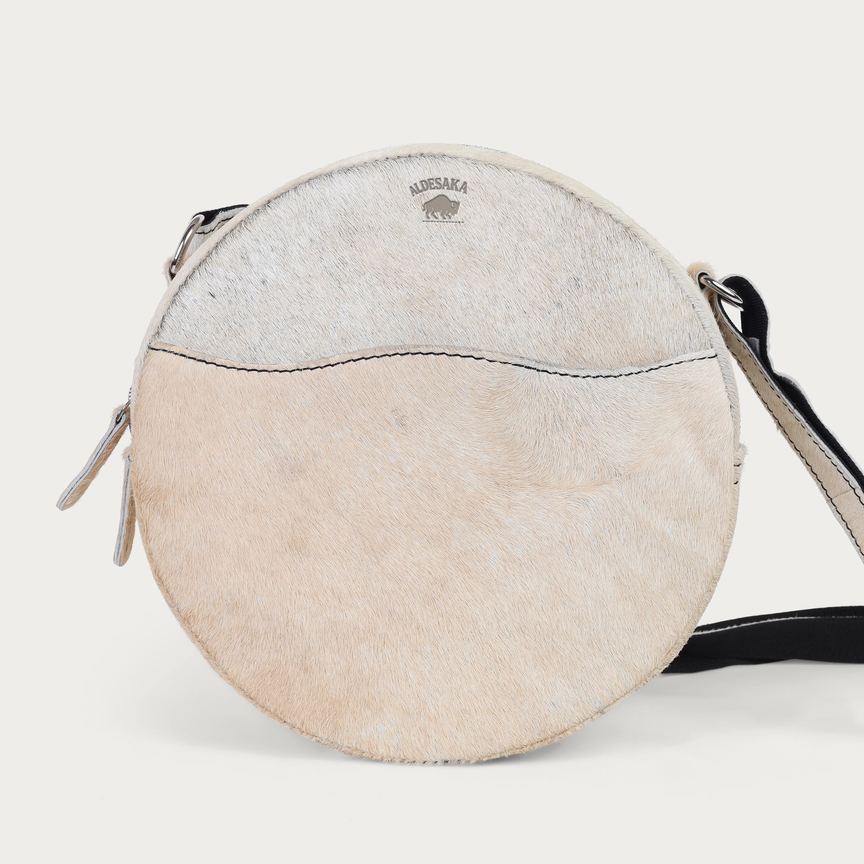 White Hairon Leather Crossbody Bag – Handmade Round Sling (USA Shipping)