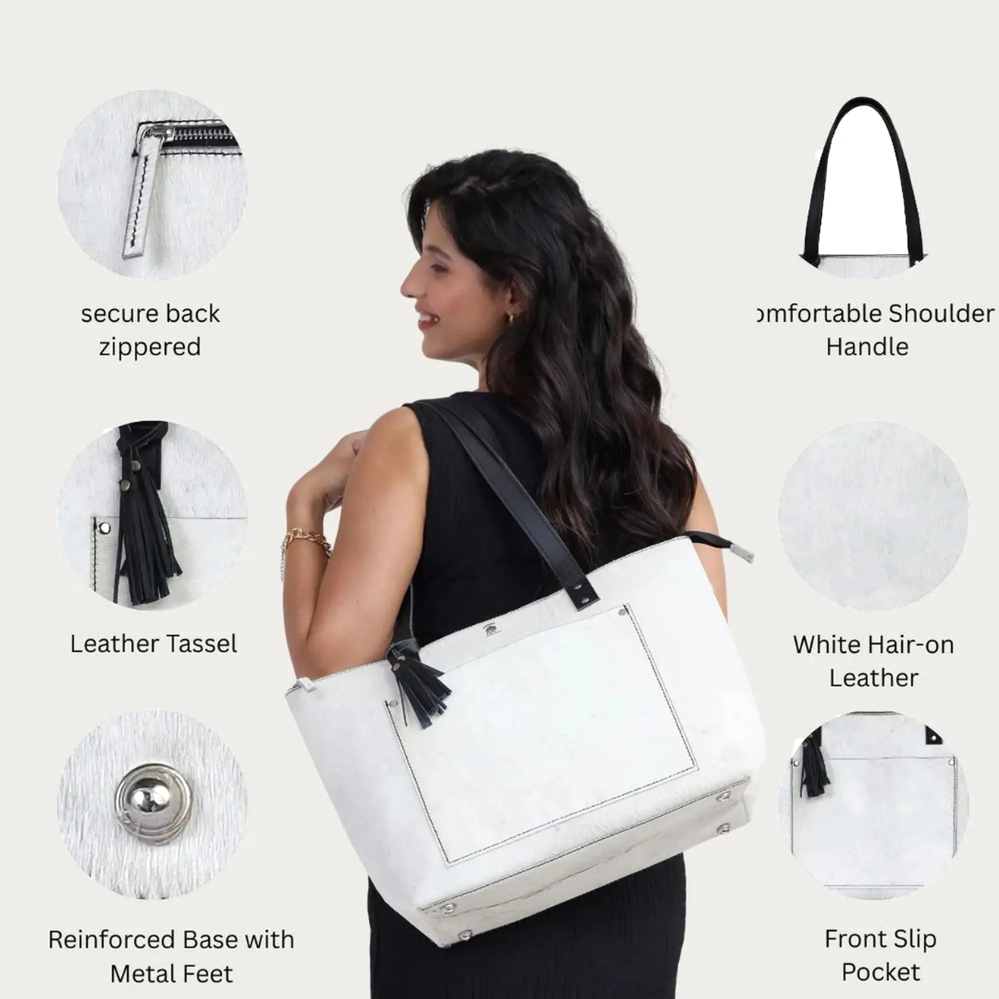 White Hairon Leather Tote Bag – Handmade & Personalized
