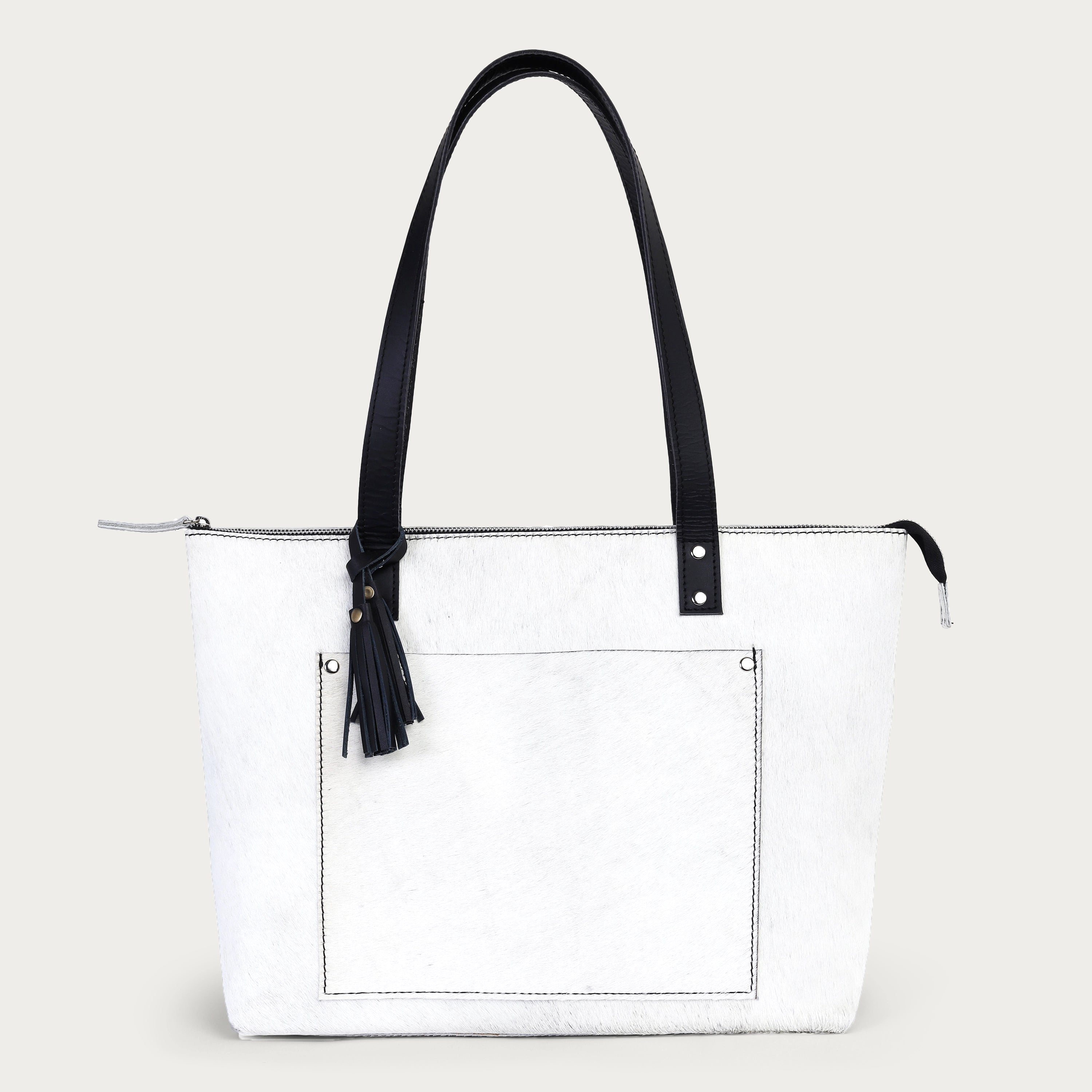 White Hairon Leather Tote Bag – Handmade & Personalized