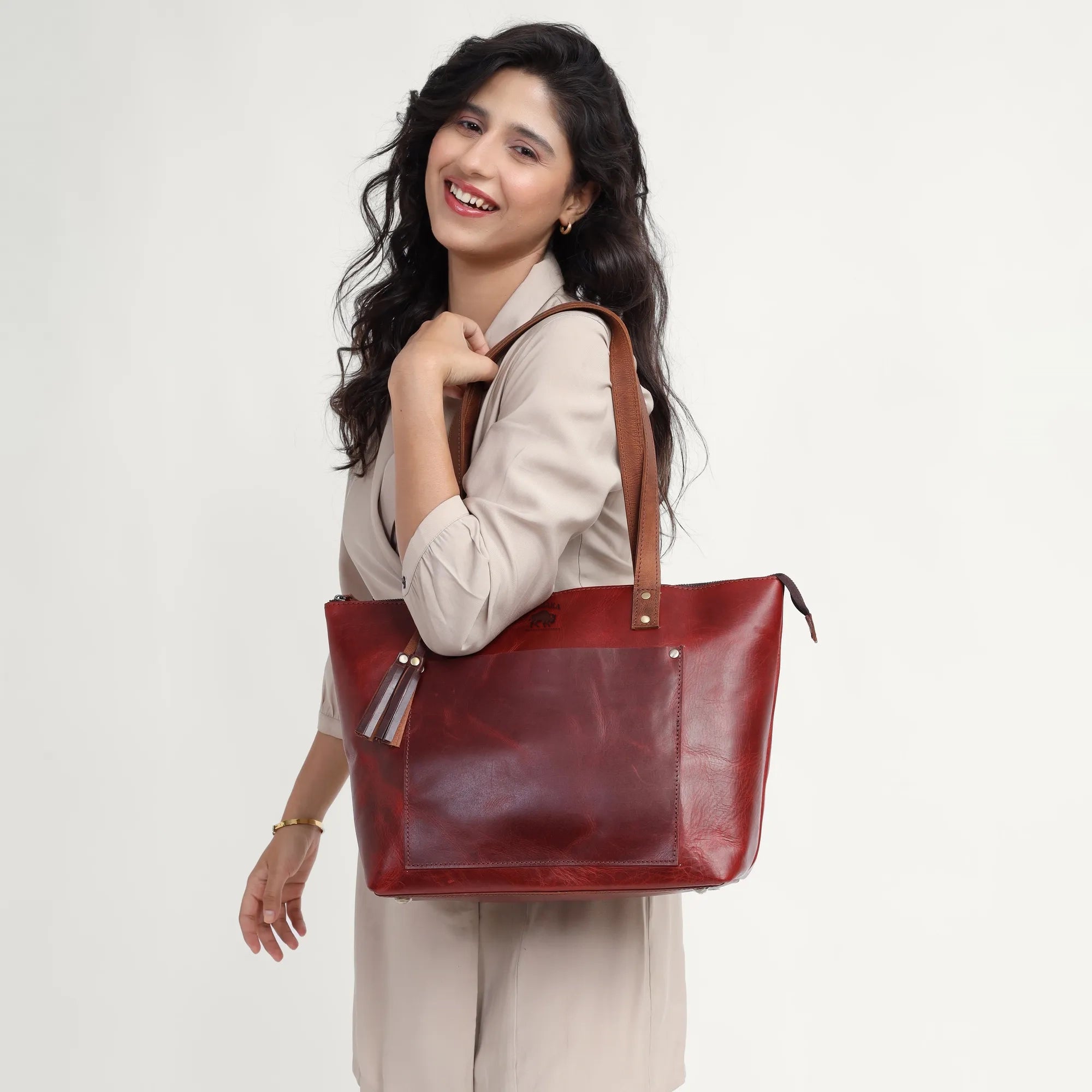 Wine Red Leather Shoulder Bag for Women – Handcrafted Full-Grain Tote | Personalized | Global Delivery | Work-Ready Elegance