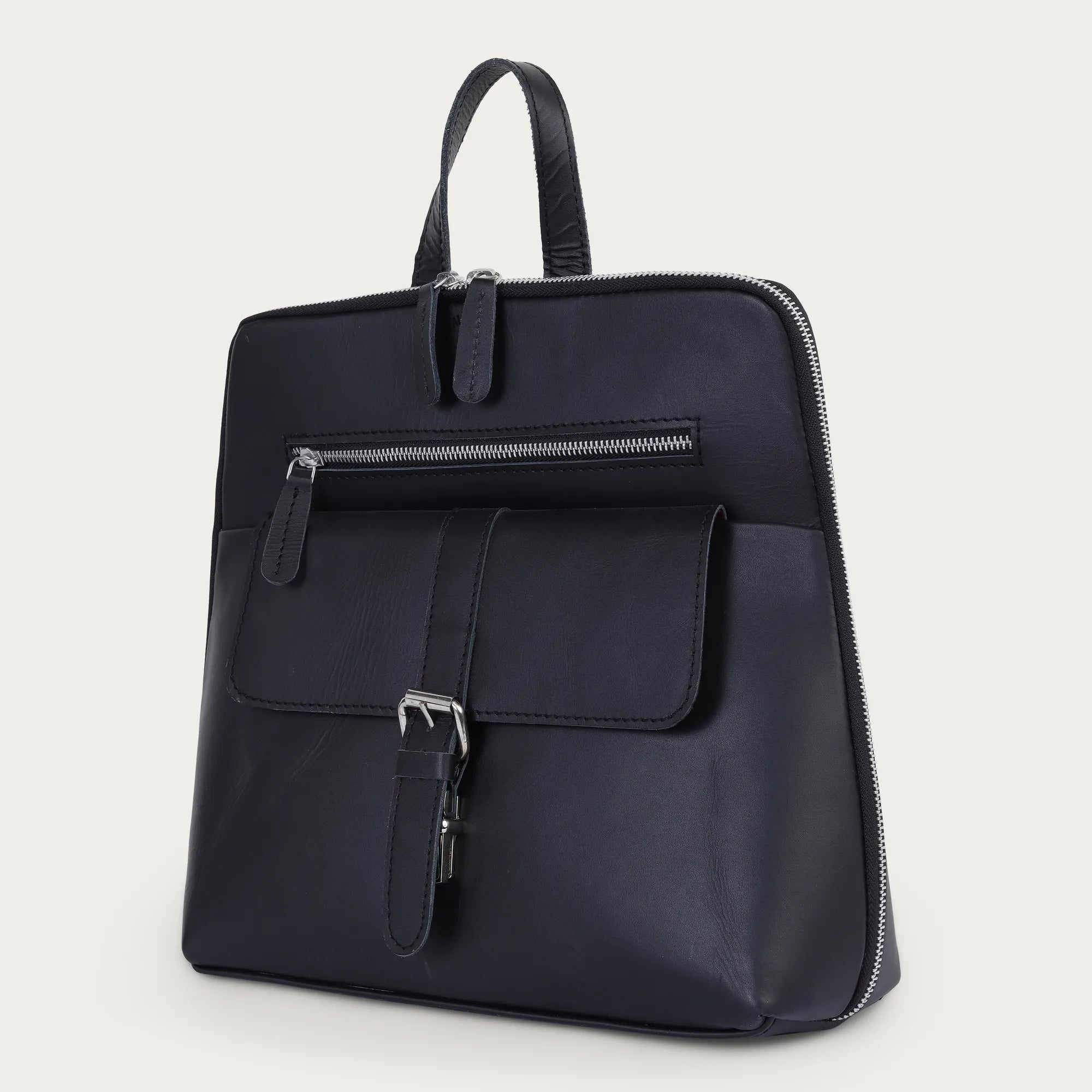 Black Leather Backpack – Handmade Full Grain Leather Daypack for Women