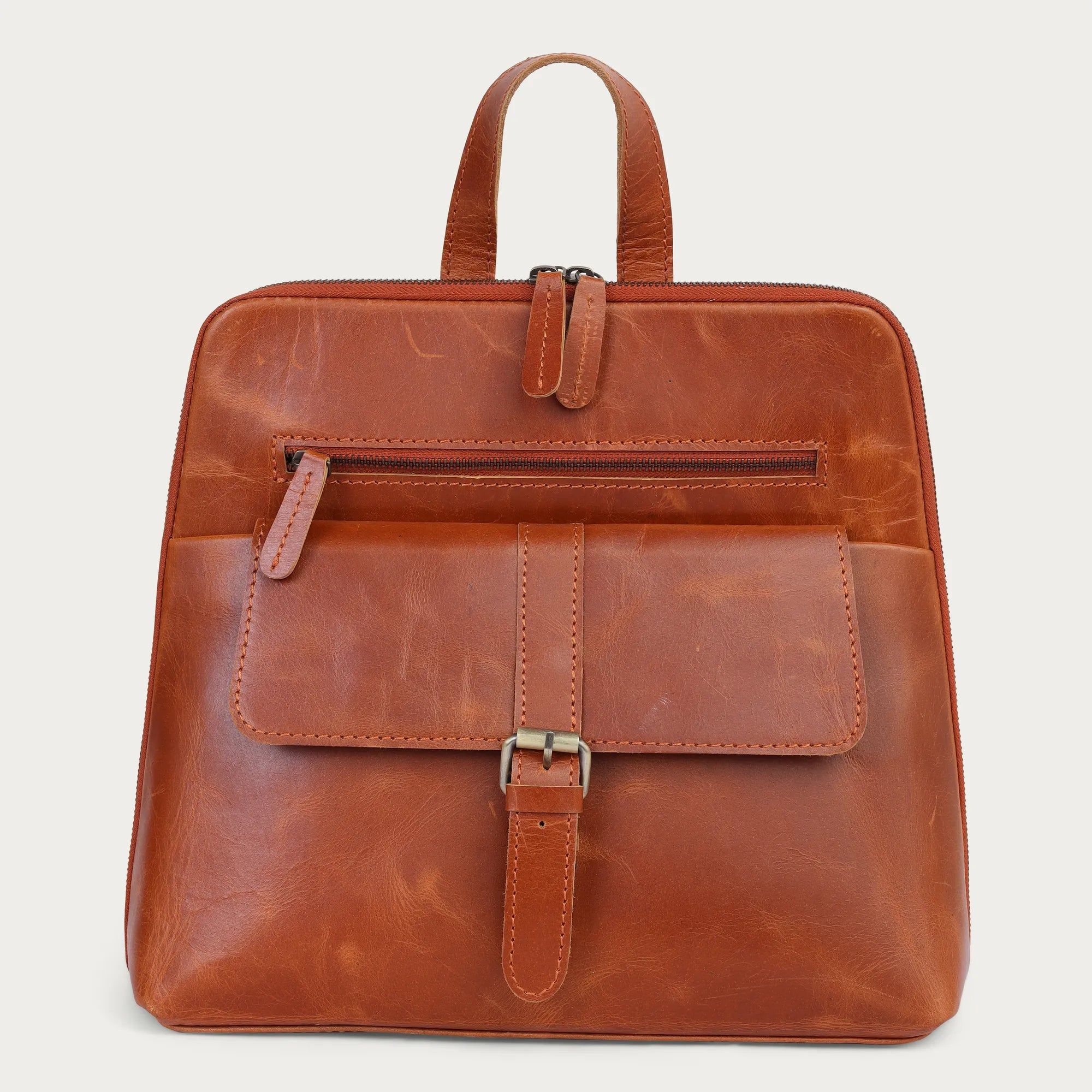 Tan Leather Backpack – Handmade Full Grain Minimalist Daypack for Women