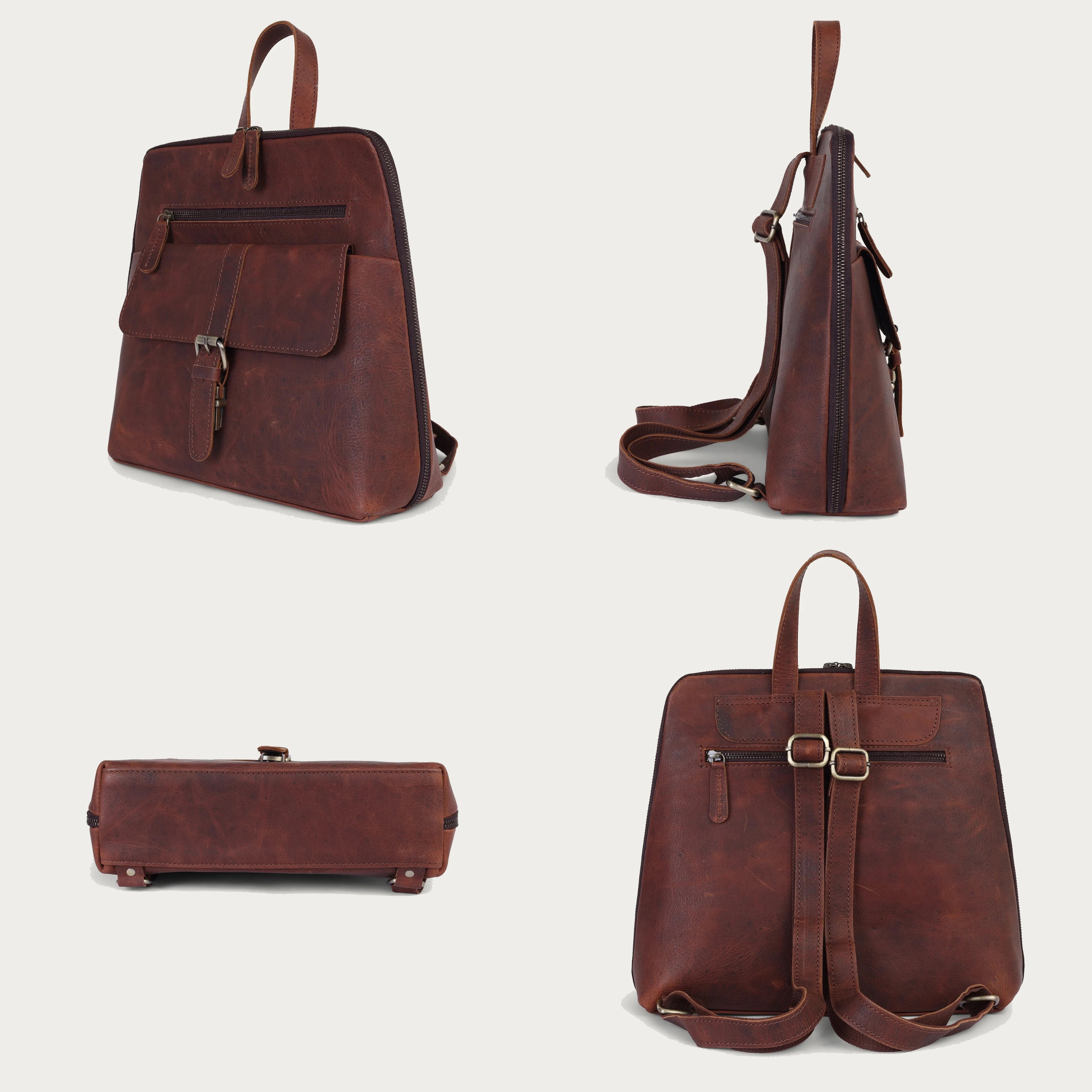 Vintage Brown Leather Backpack – Full Grain Handmade Daypack for Women