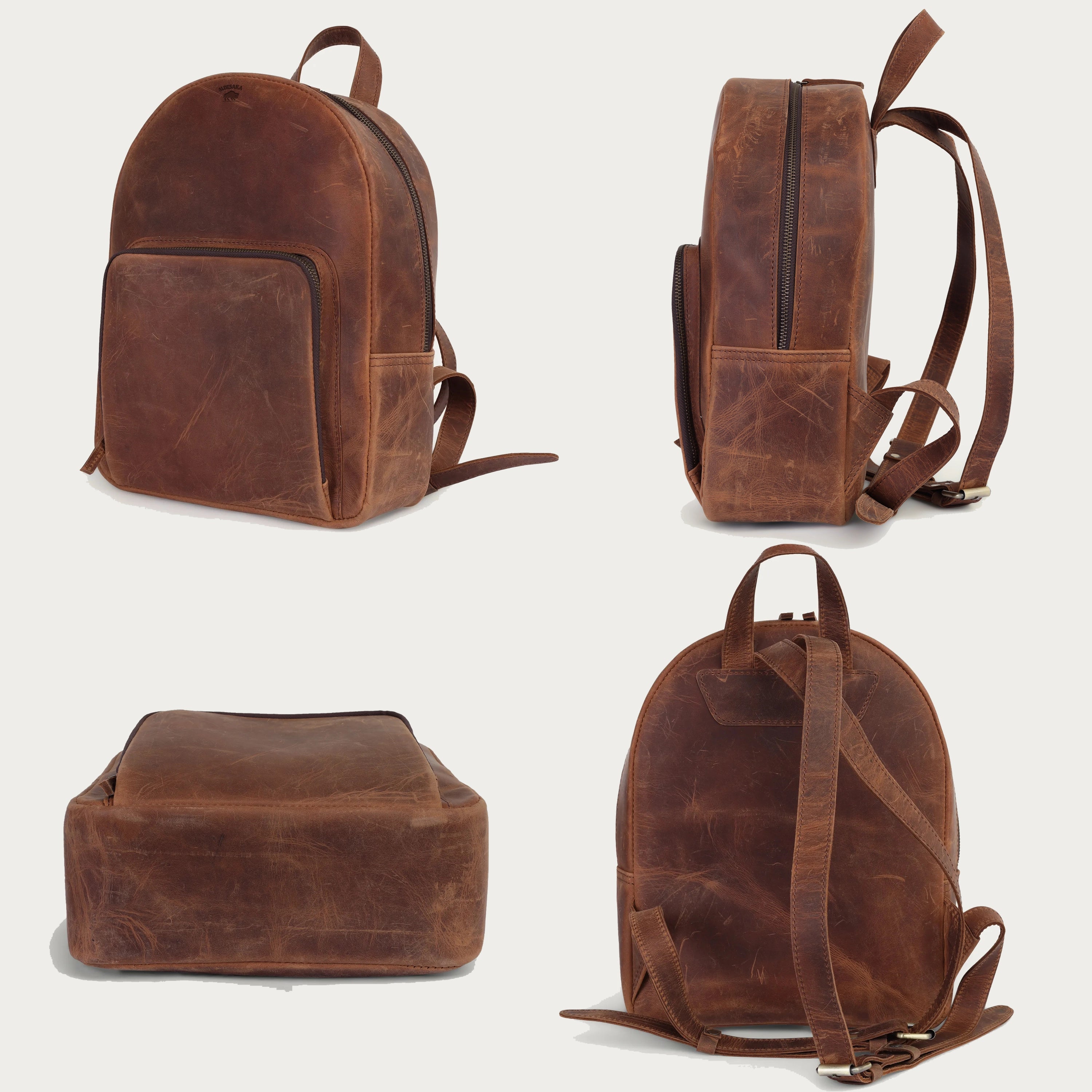 Rustic Leather Backpack for Women – Handmade Full-Grain Travel & School Bag | Personalized Gift for Teens | Distress Brown