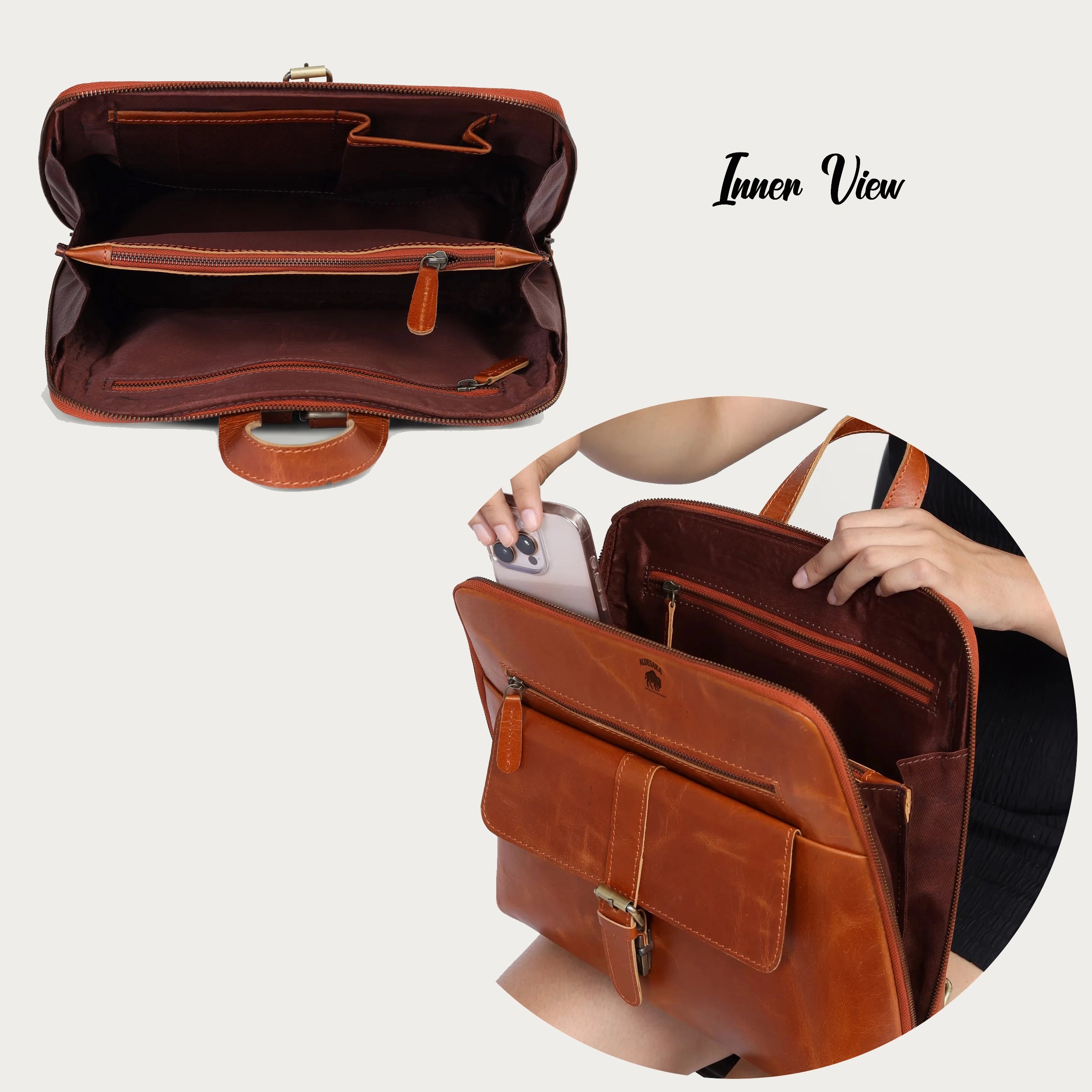 Tan Leather Backpack – Handmade Full Grain Minimalist Daypack for Women
