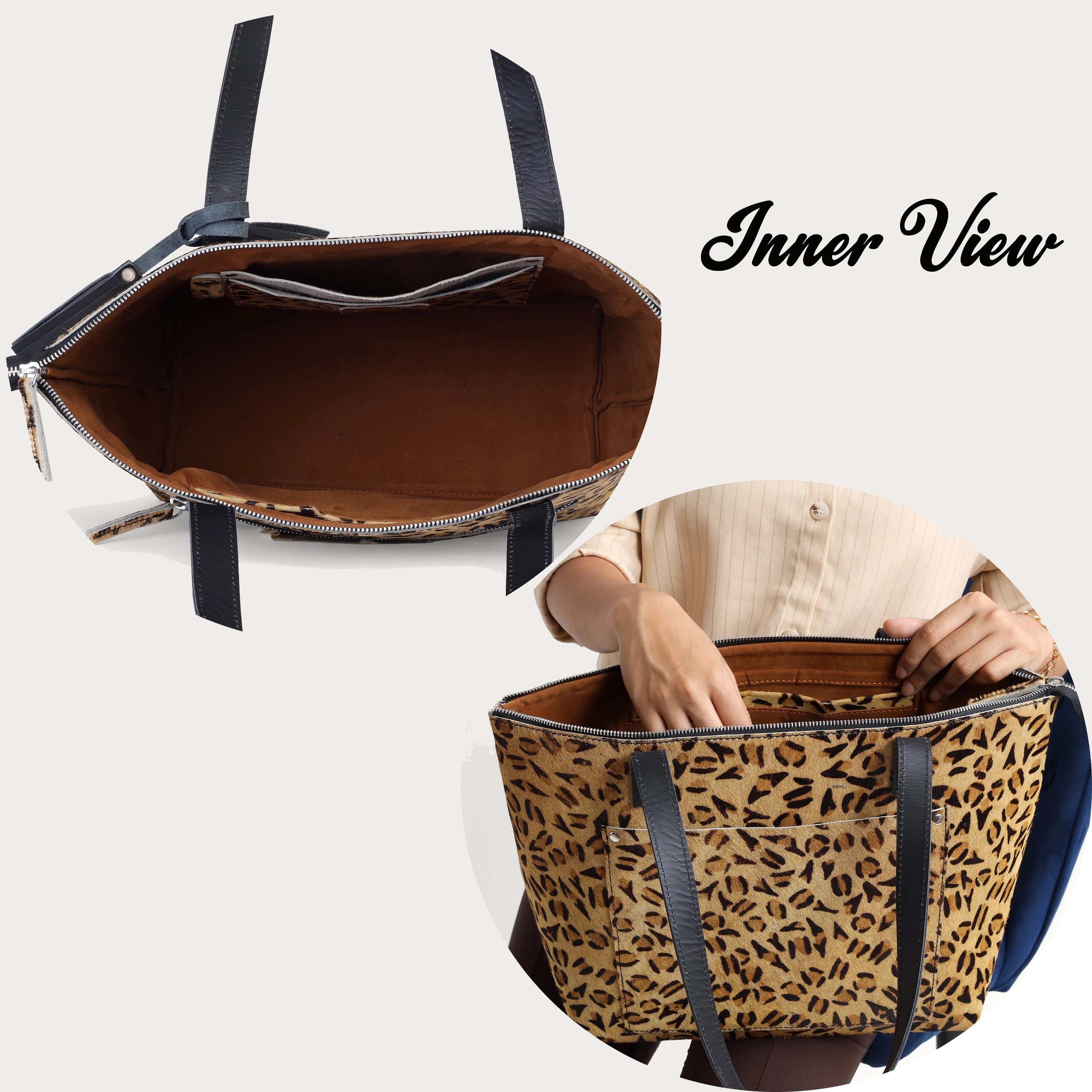 Leopard Print Hairon Leather Tote Bag – Handmade Statement Piece