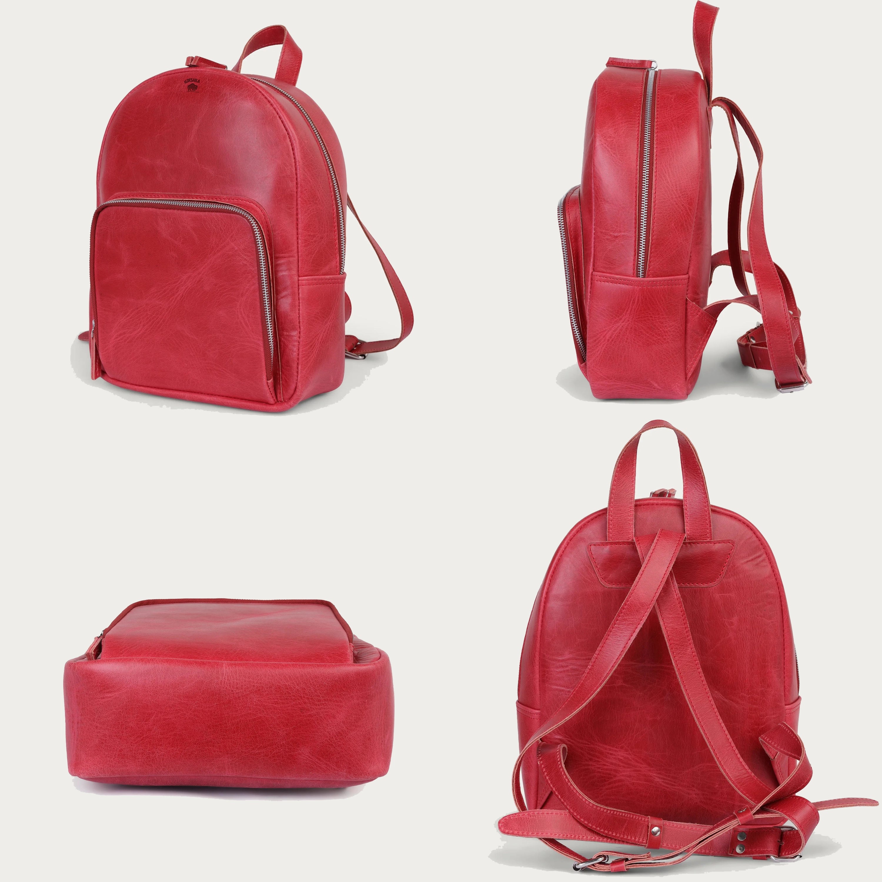 Red backpack - Bold Red Full-Grain Leather Backpack – Handmade Minimalist Daypack for Women | Personalized & Gift-Ready