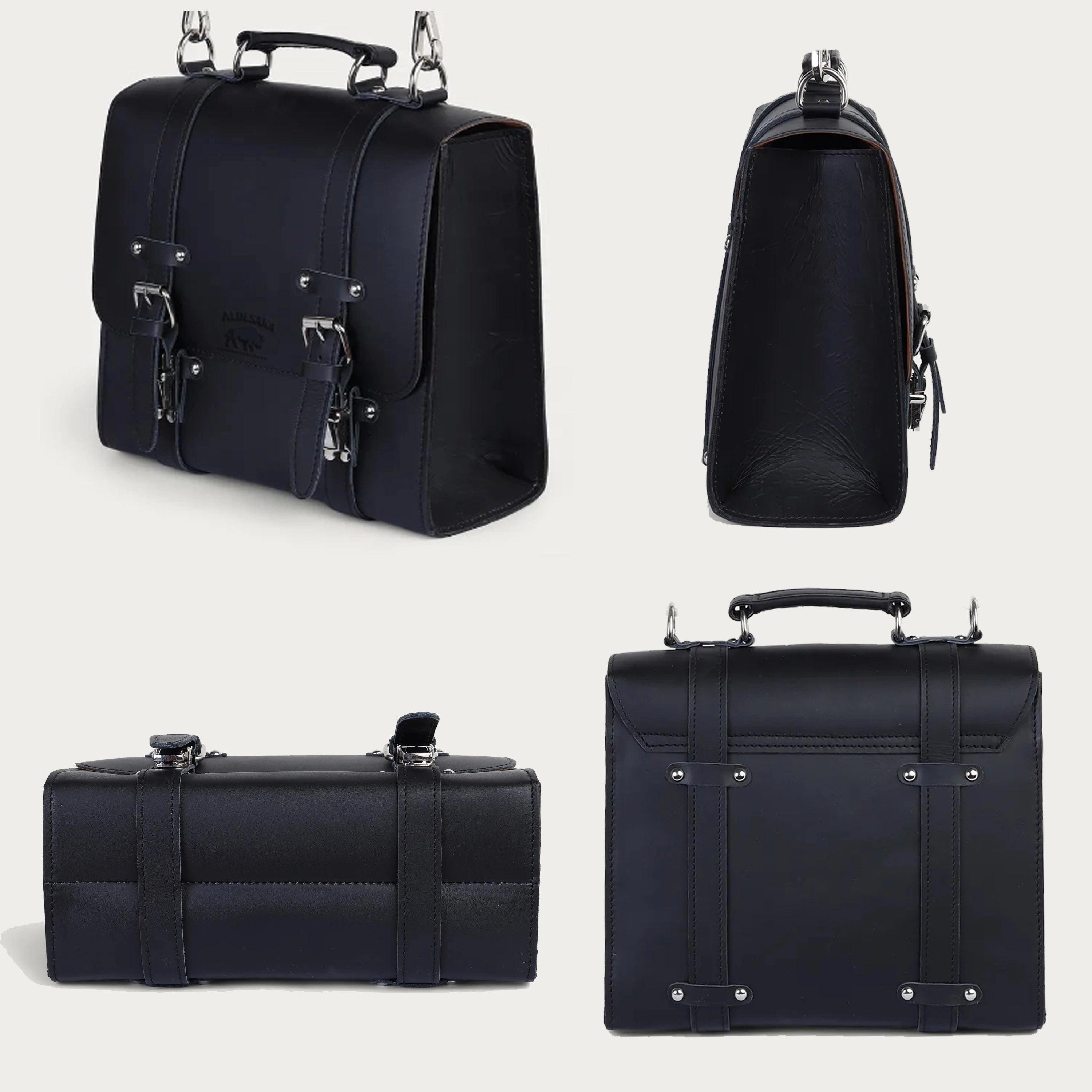 Black Leather Messenger Bag – Handmade Full Grain Business Satchel