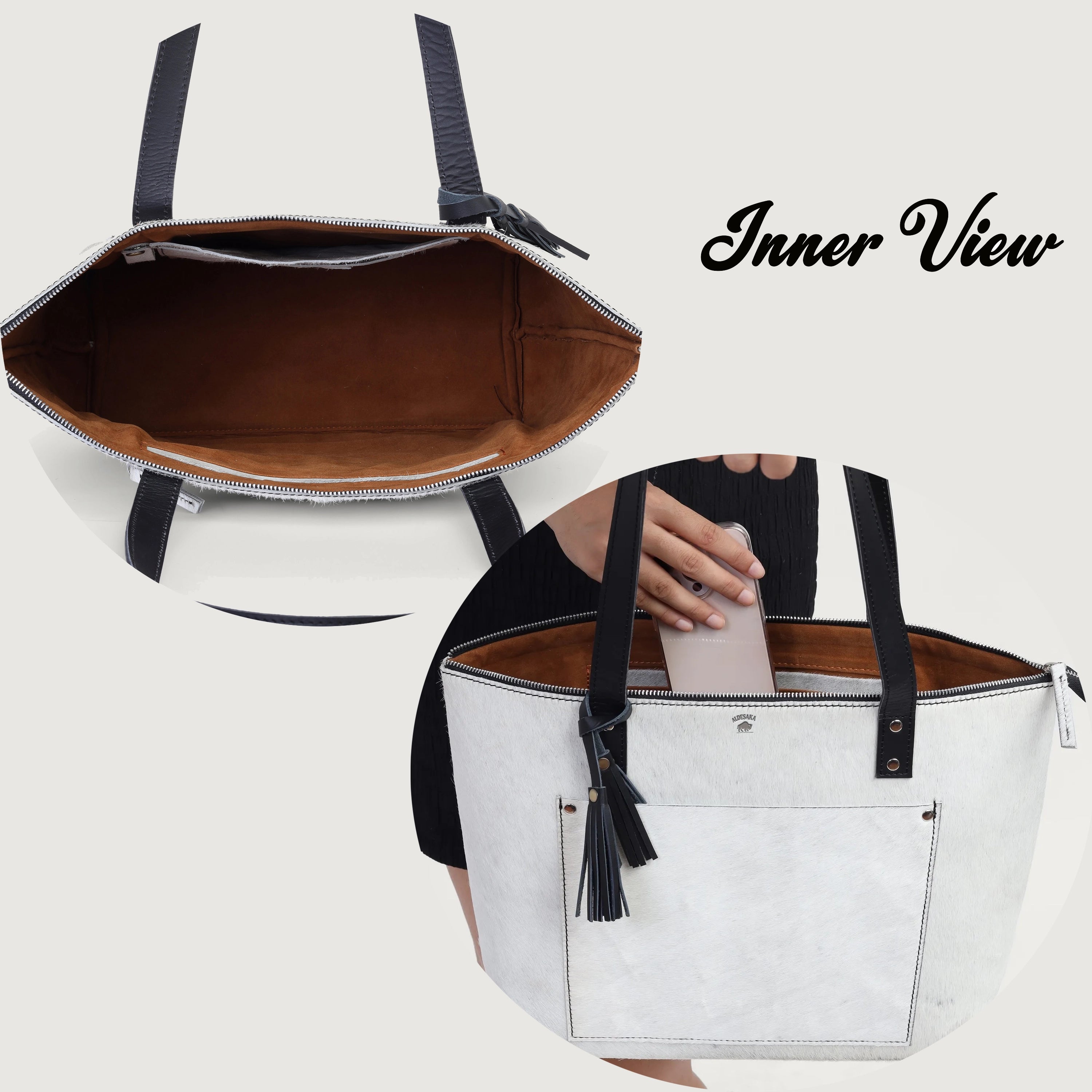 White Hairon Leather Tote Bag – Handmade & Personalized