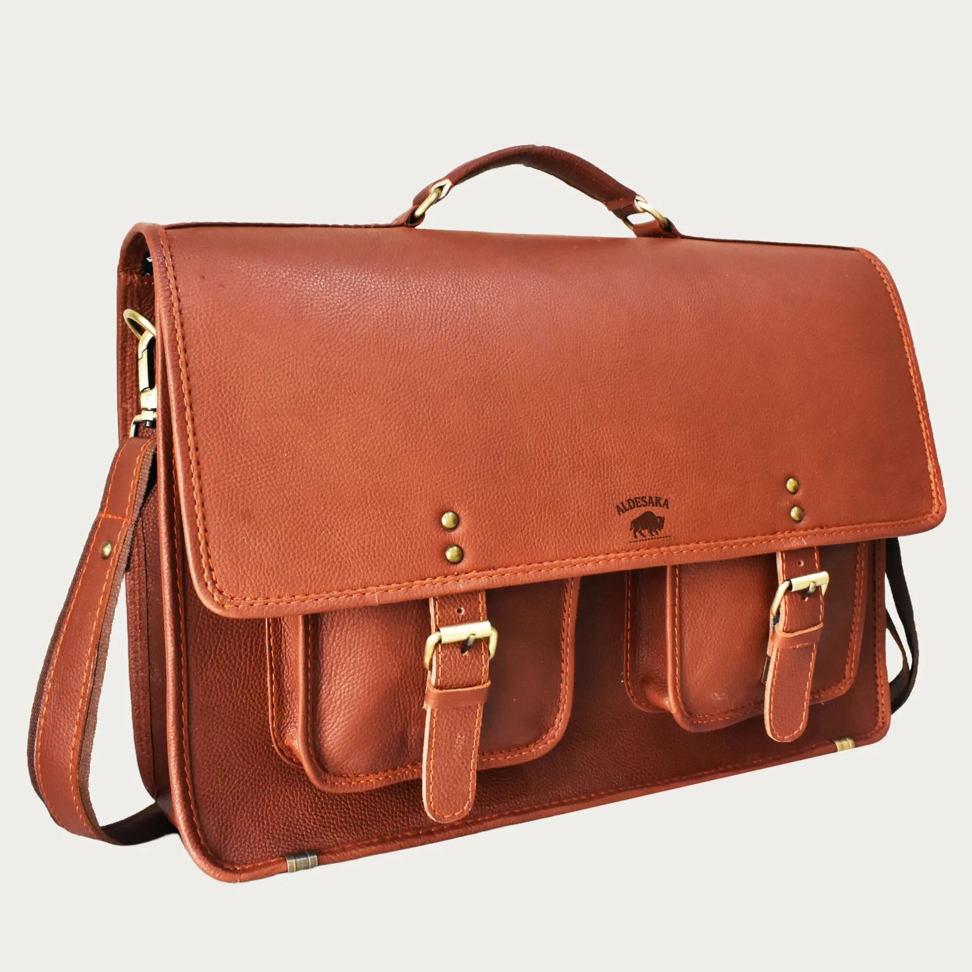Cognac Leather Laptop Satchel – Full-Grain Handmade Bag for Professionals & Students (14" / 16" / 18")