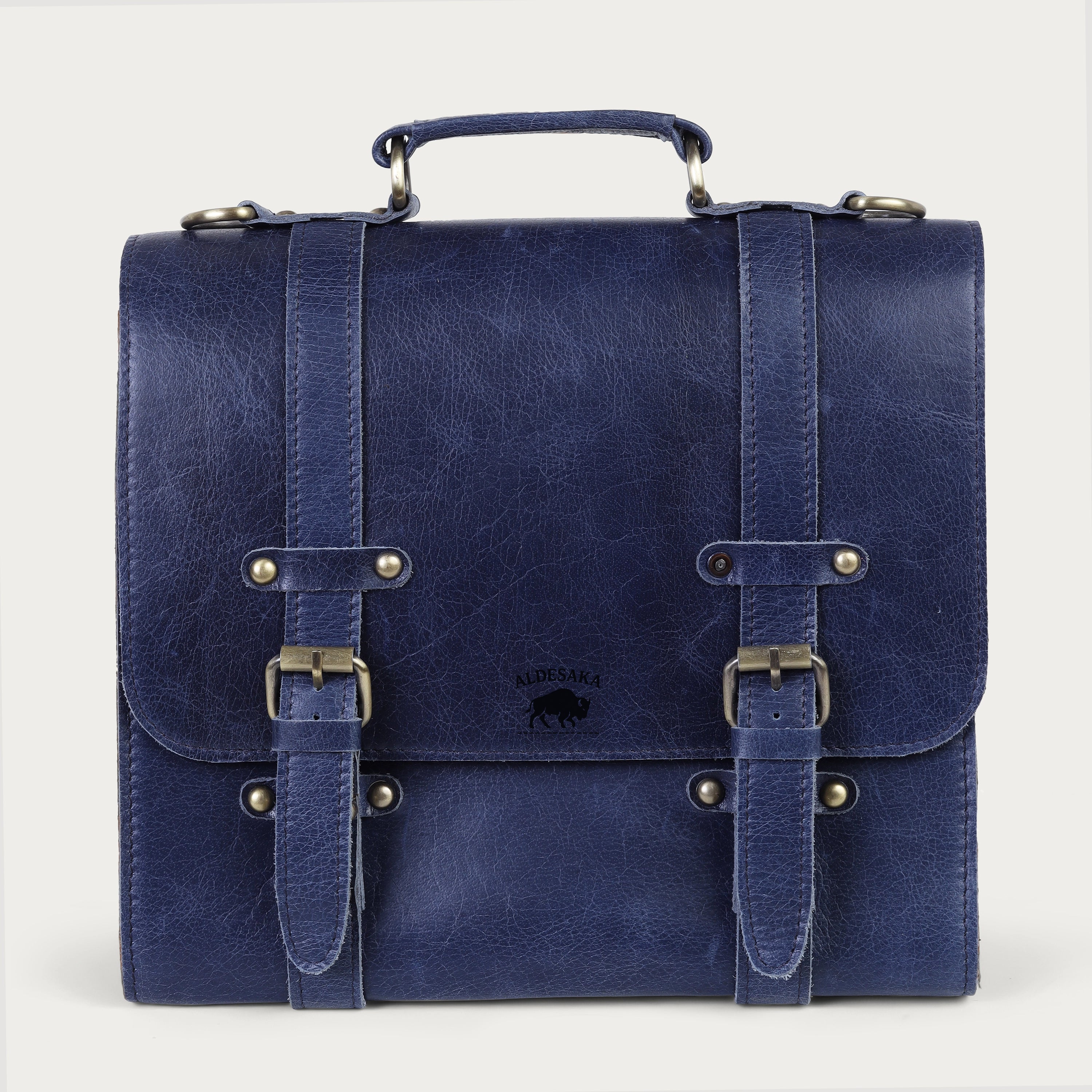 Navy Blue Full-Grain Leather Satchel Bag – Handcrafted Professional Messenger for Work & Legacy