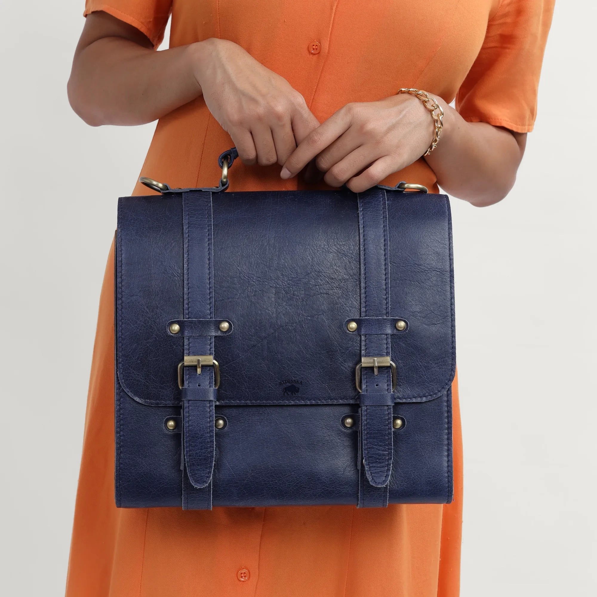 Navy Blue Full-Grain Leather Satchel Bag – Handcrafted Professional Messenger for Work & Legacy